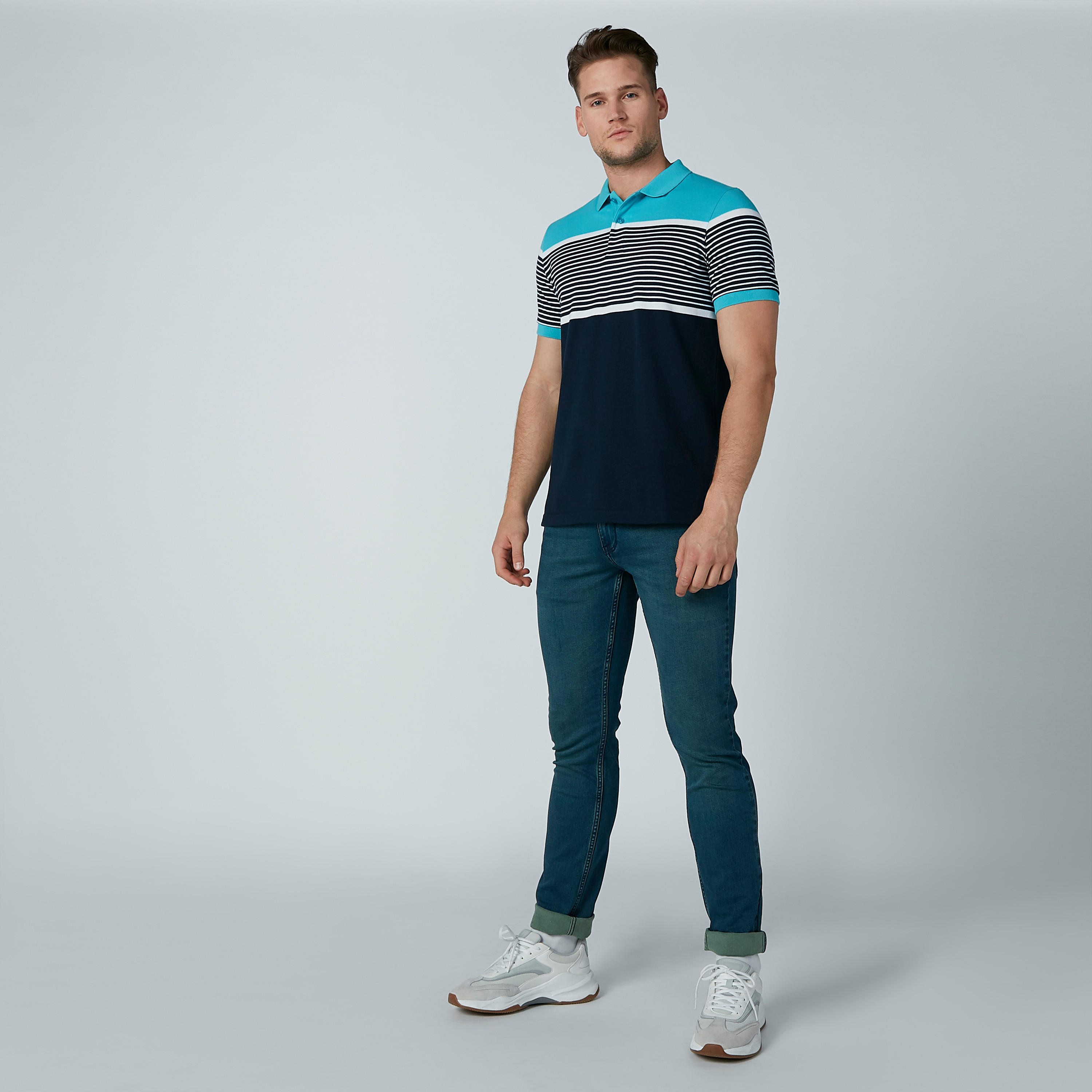 تيشيرت مقلّم بياقة بولو وأكمام قصيرة-men-clothing-tshirtsandpolos-polos-image-2