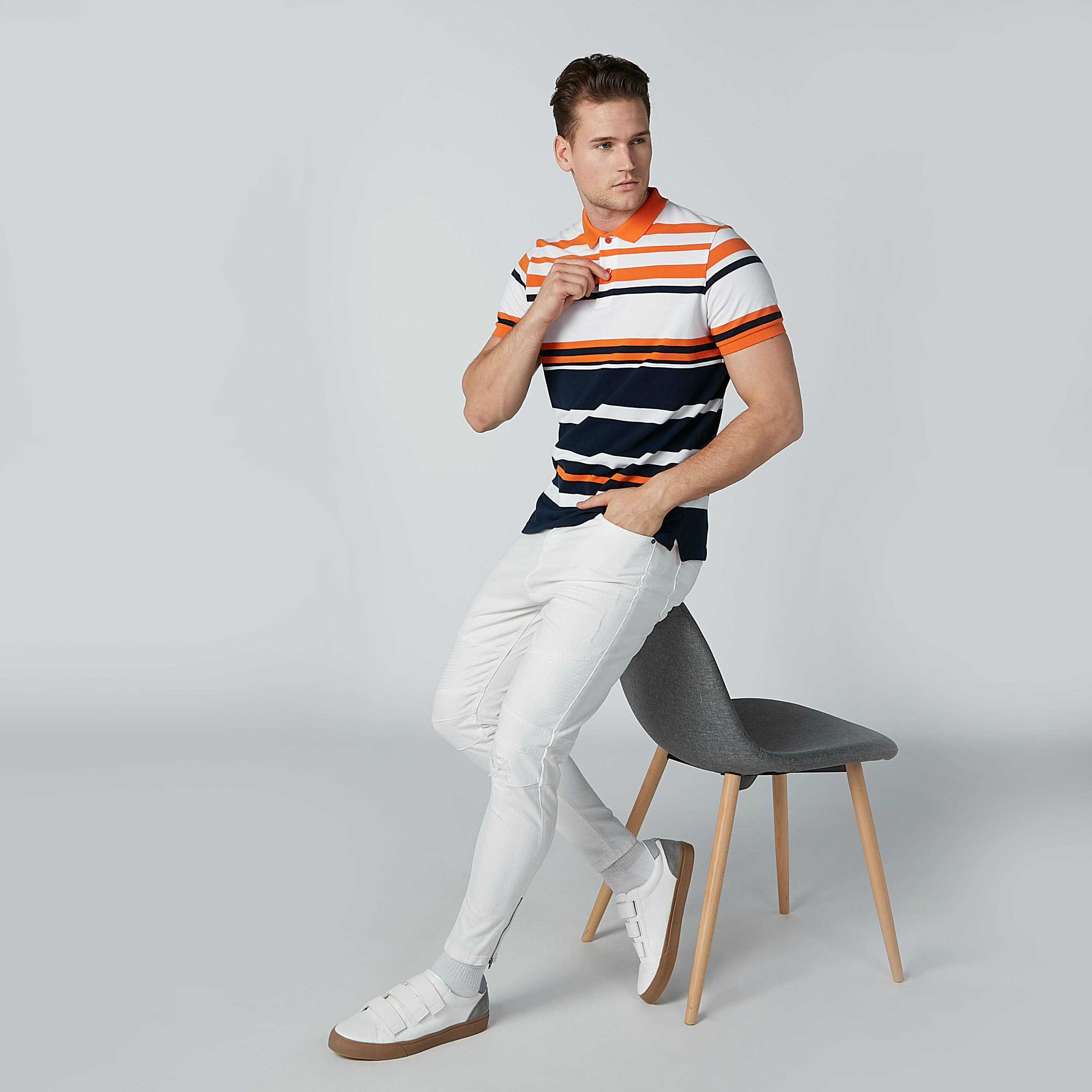 Striped T-shirt with Polo Neck and Short Sleeves-men-clothing-tshirtsandpolos-polos-image-1