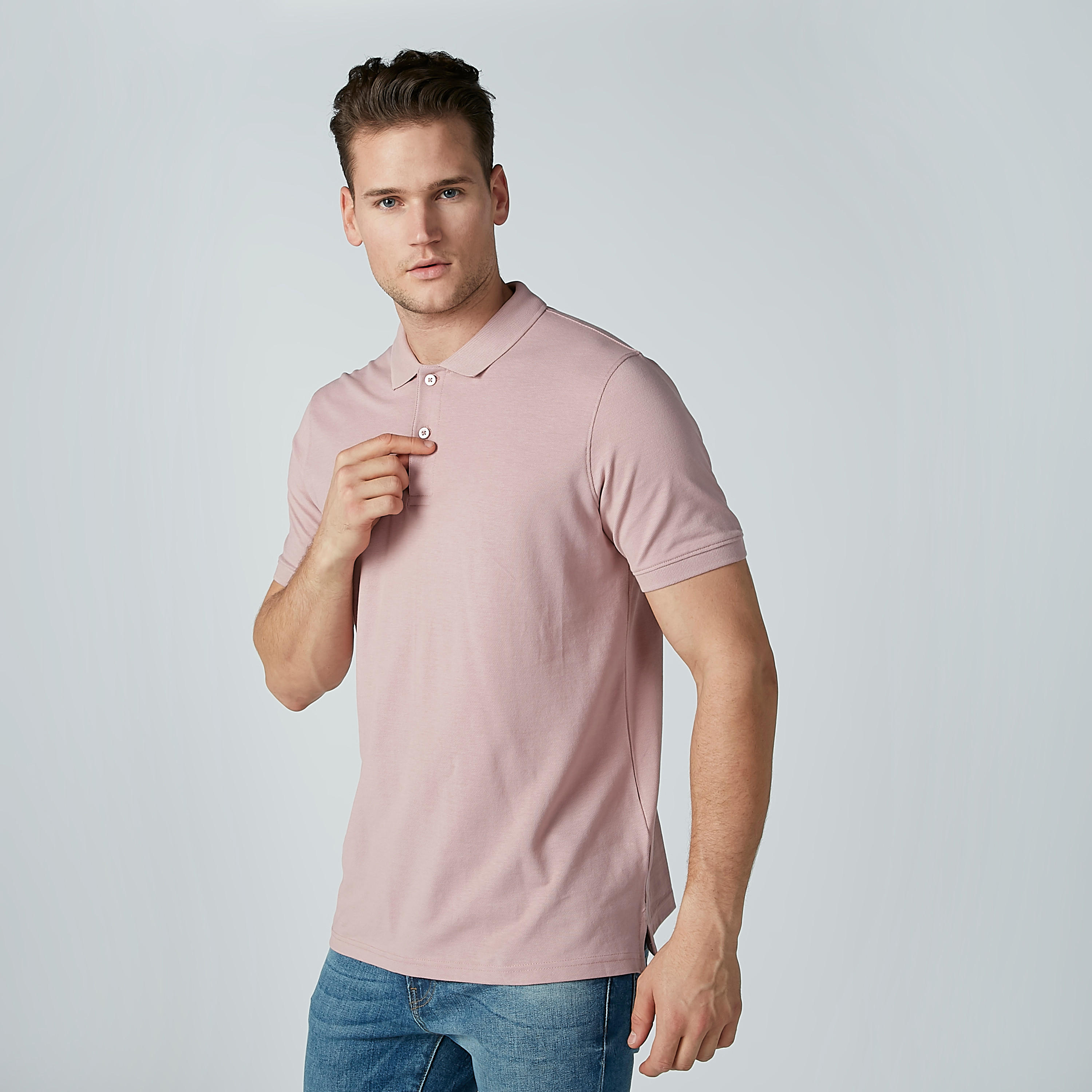Solid Polo Neck T-shirt with Short Sleeves-men-clothing-tshirtsandpolos-polos-image-1