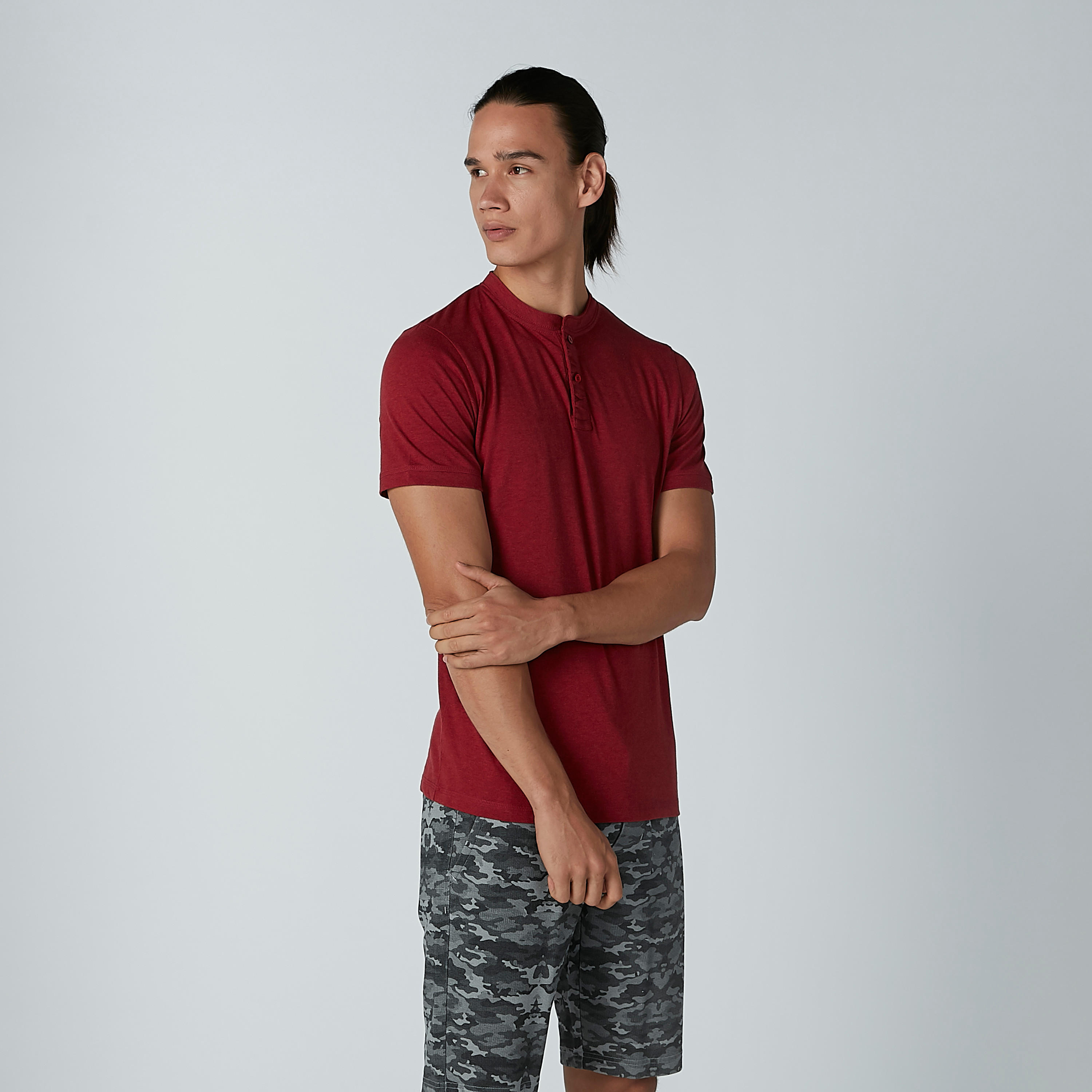 Plain T-shirt with Henley Neck and Short Sleeves-men-clothing-tshirtsandpolos-tshirts-image-1