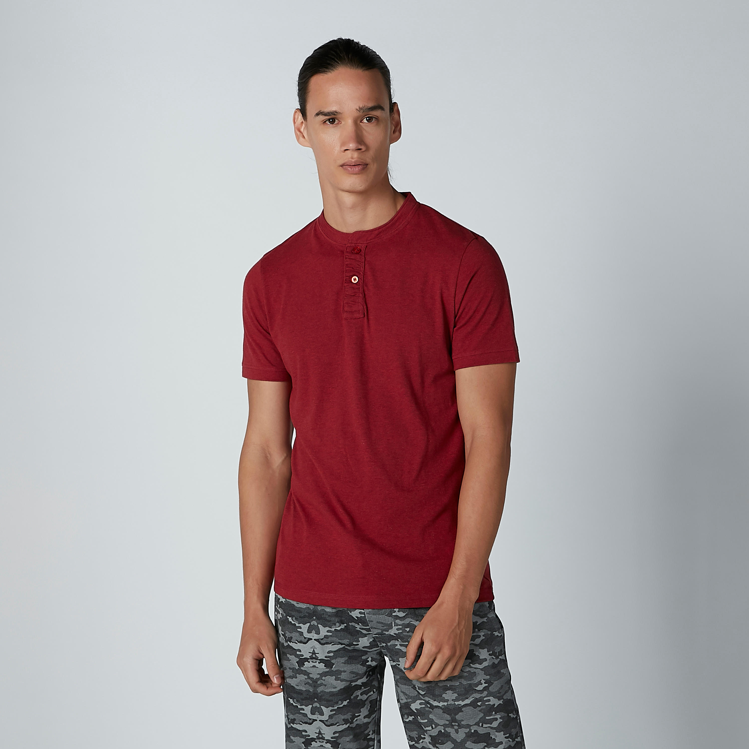 Plain T-shirt with Henley Neck and Short Sleeves-men-clothing-tshirtsandpolos-tshirts-image-3