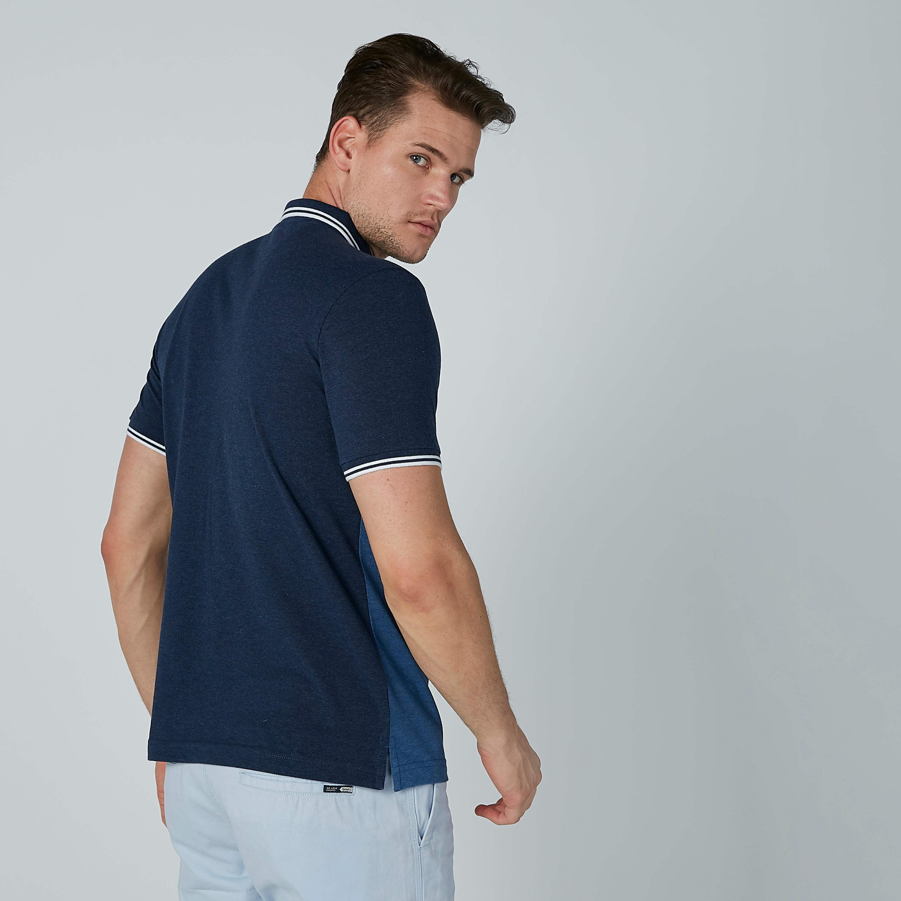 Solid T-shirt with Polo Neck and Short Sleeves-men-clothing-tshirtsandpolos-polos-image-4