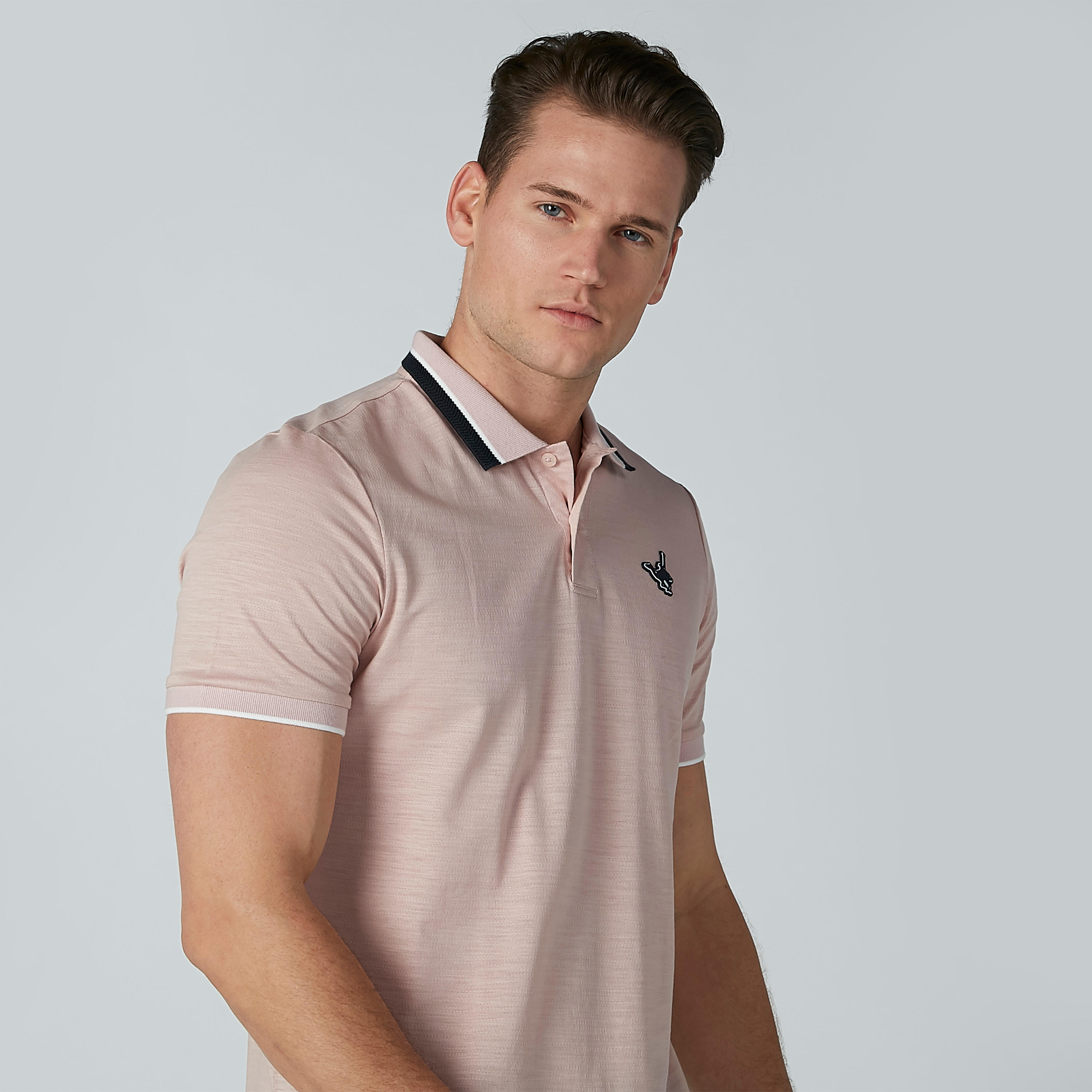 Solid T-shirt with Polo Neck and Short Sleeves-men-clothing-tshirtsandpolos-polos-image-1