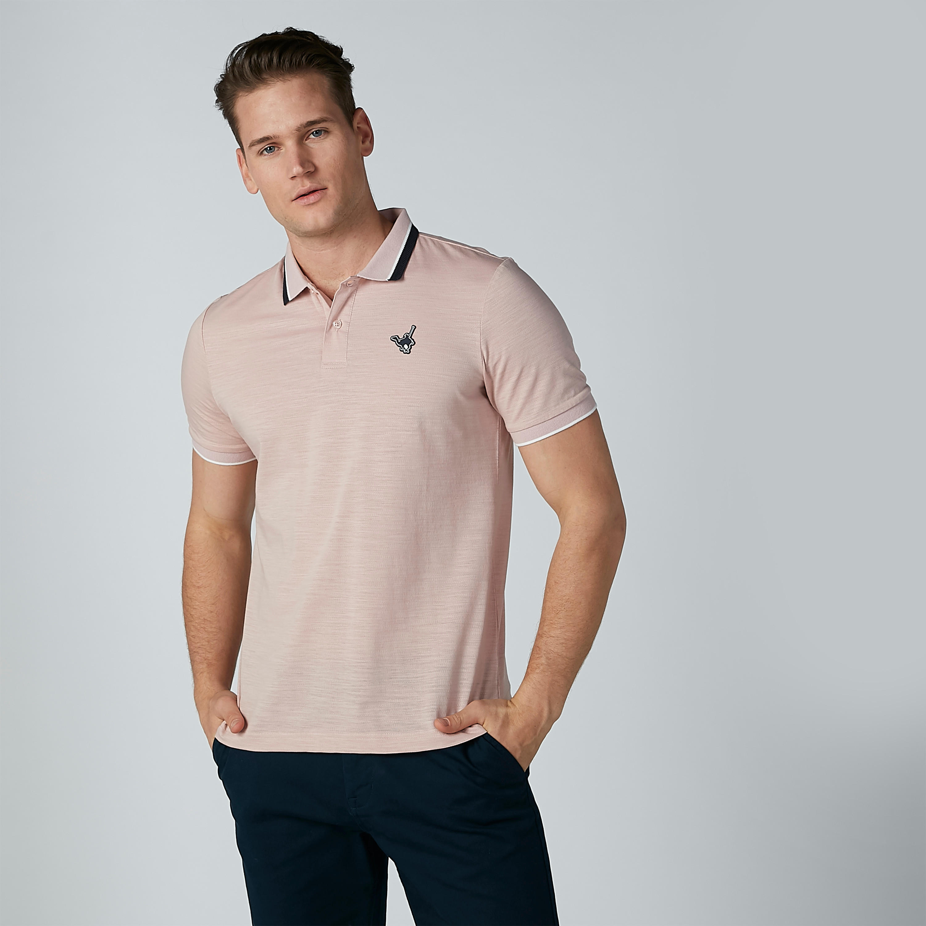 Solid T-shirt with Polo Neck and Short Sleeves-men-clothing-tshirtsandpolos-polos-image-3