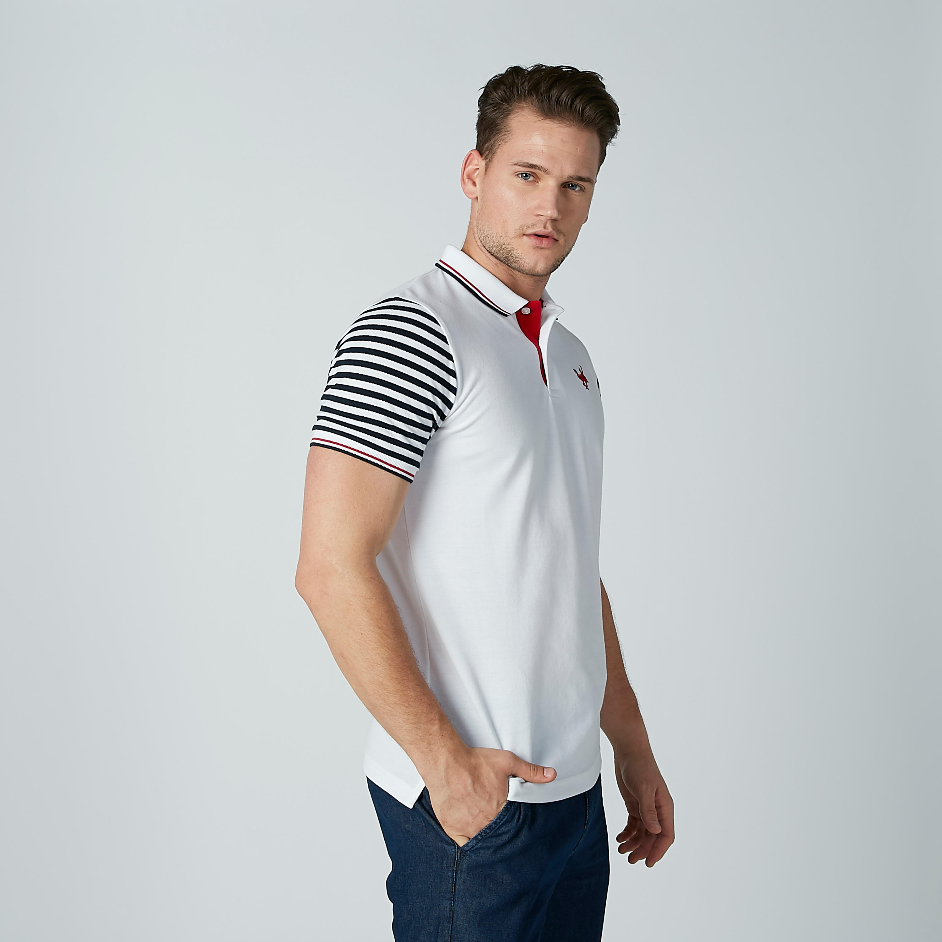 تيشيرت بياقة بولو وأكمام قصيرة مقلّمة-men-clothing-tshirtsandpolos-polos-image-1