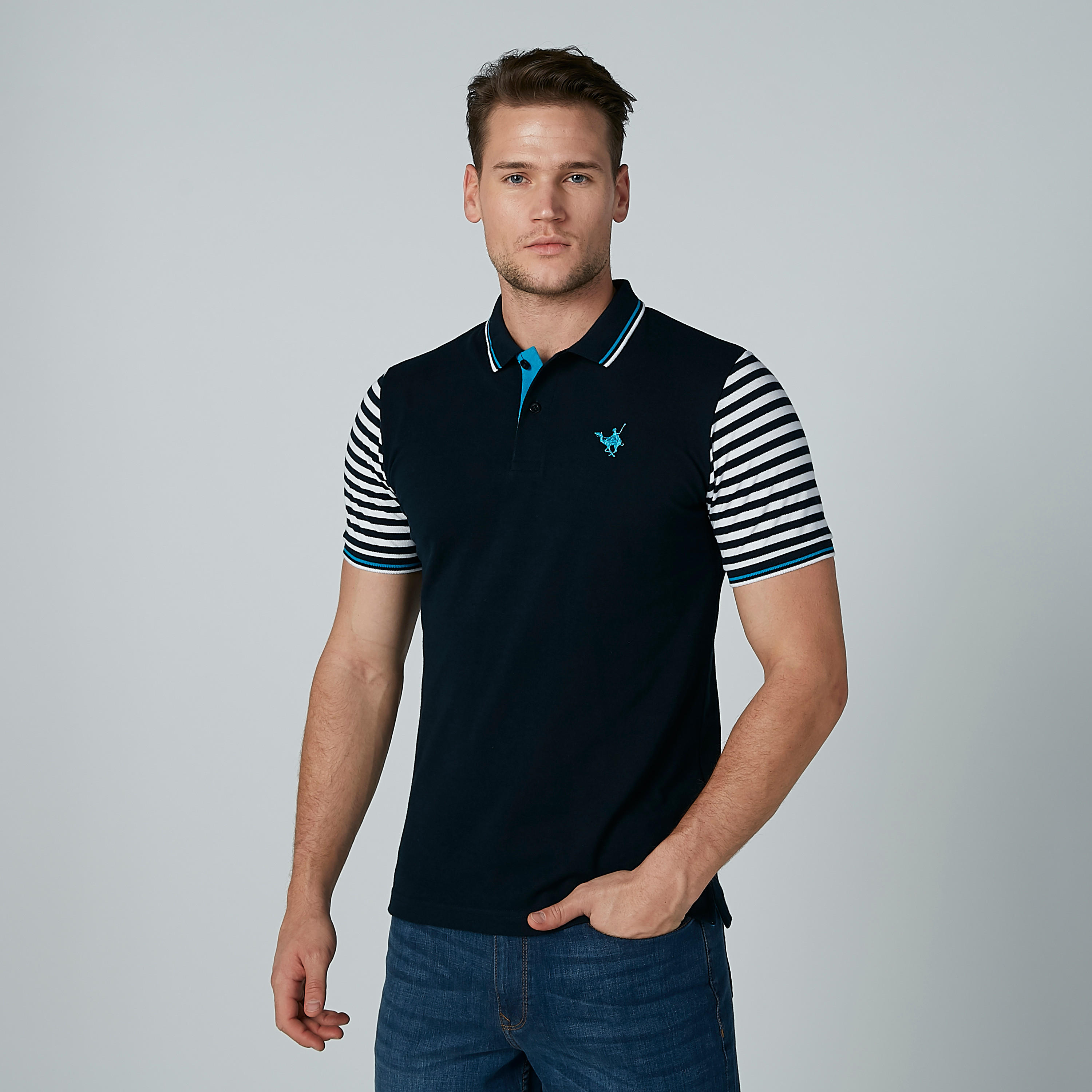 تيشيرت مقلّم بياقة بولو وأكمام قصيرة-men-clothing-tshirtsandpolos-polos-image-1