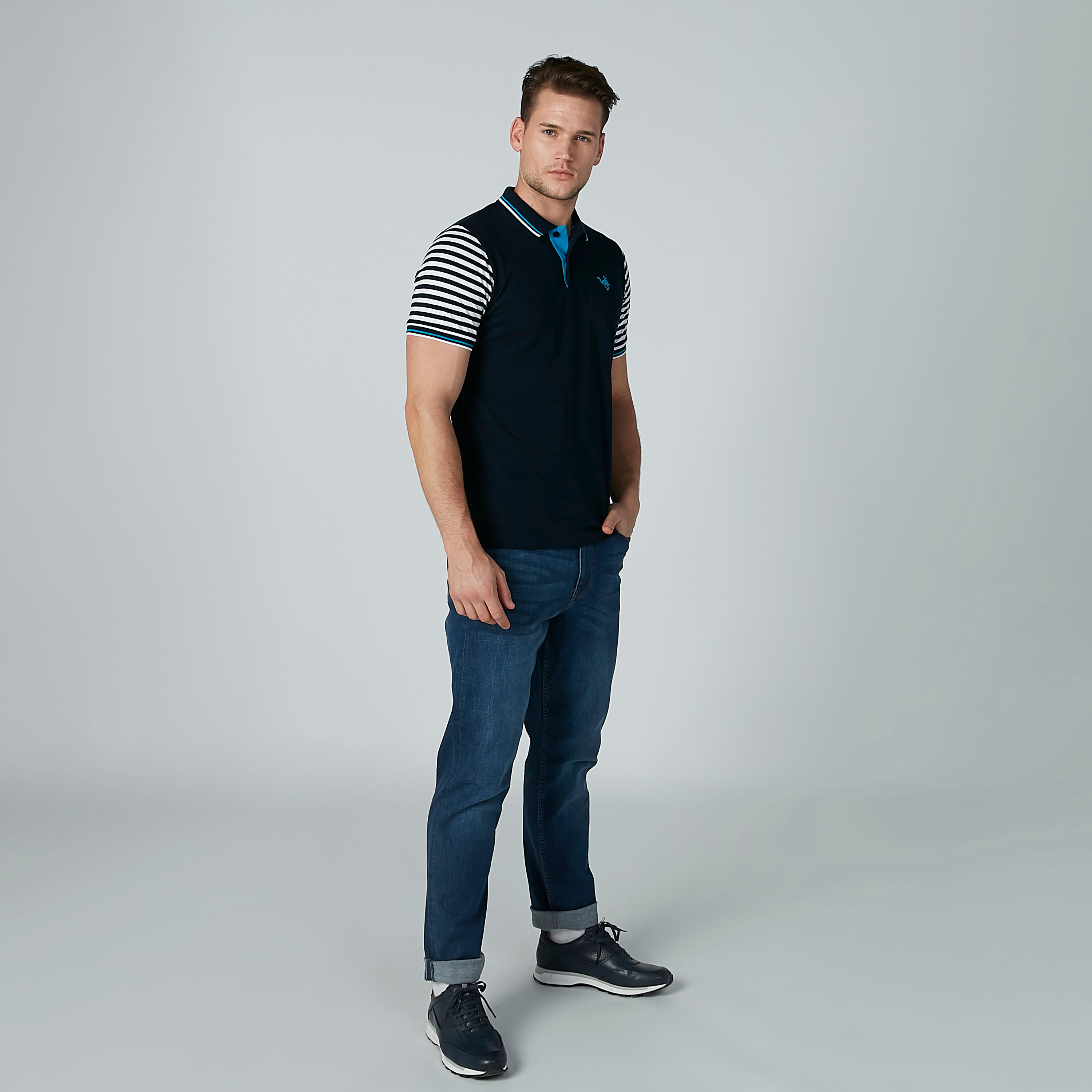 تيشيرت مقلّم بياقة بولو وأكمام قصيرة-men-clothing-tshirtsandpolos-polos-image-2