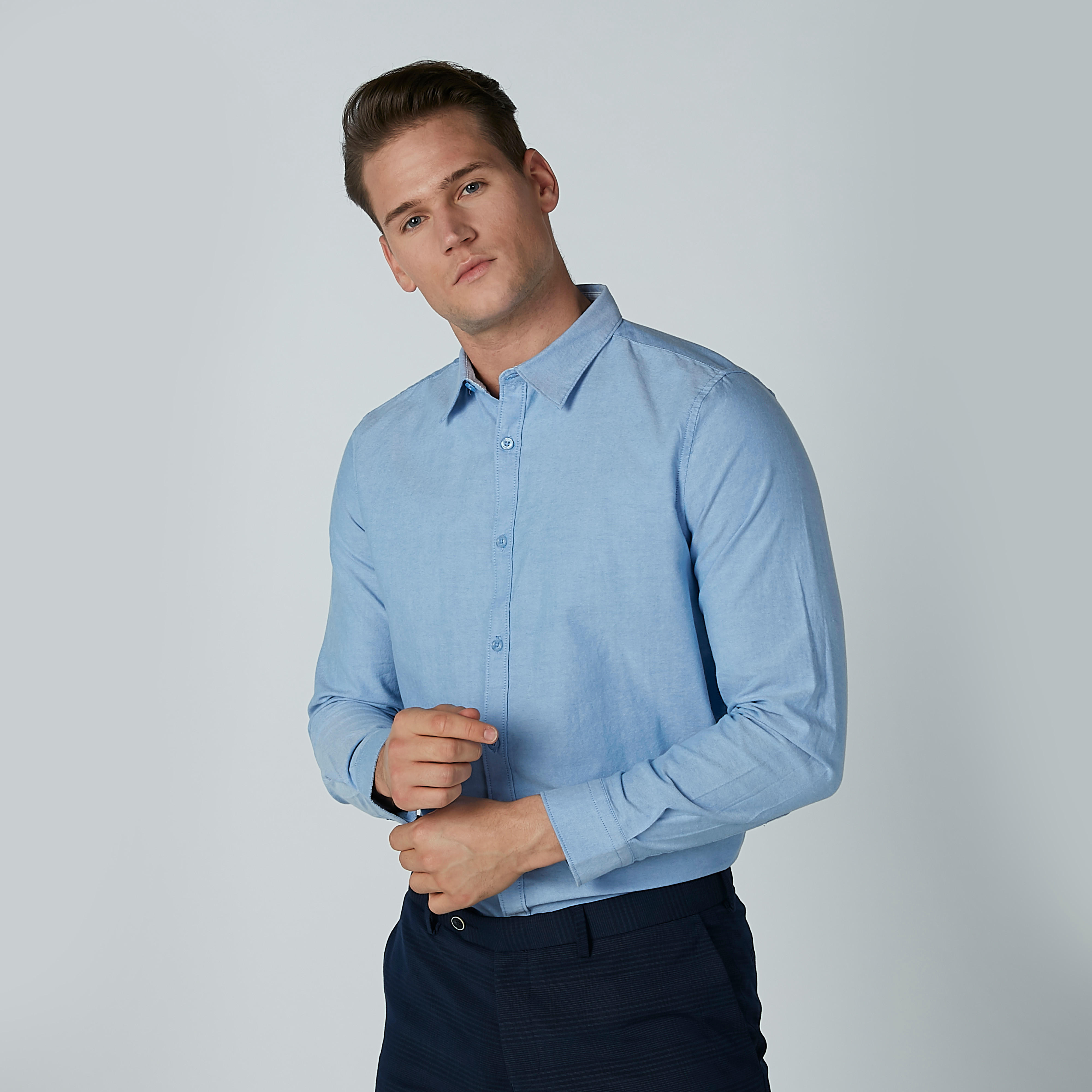 قميص رسمي سادة بياقة عاديّة وأكمام طويلة-men-clothing-shirts-image-5