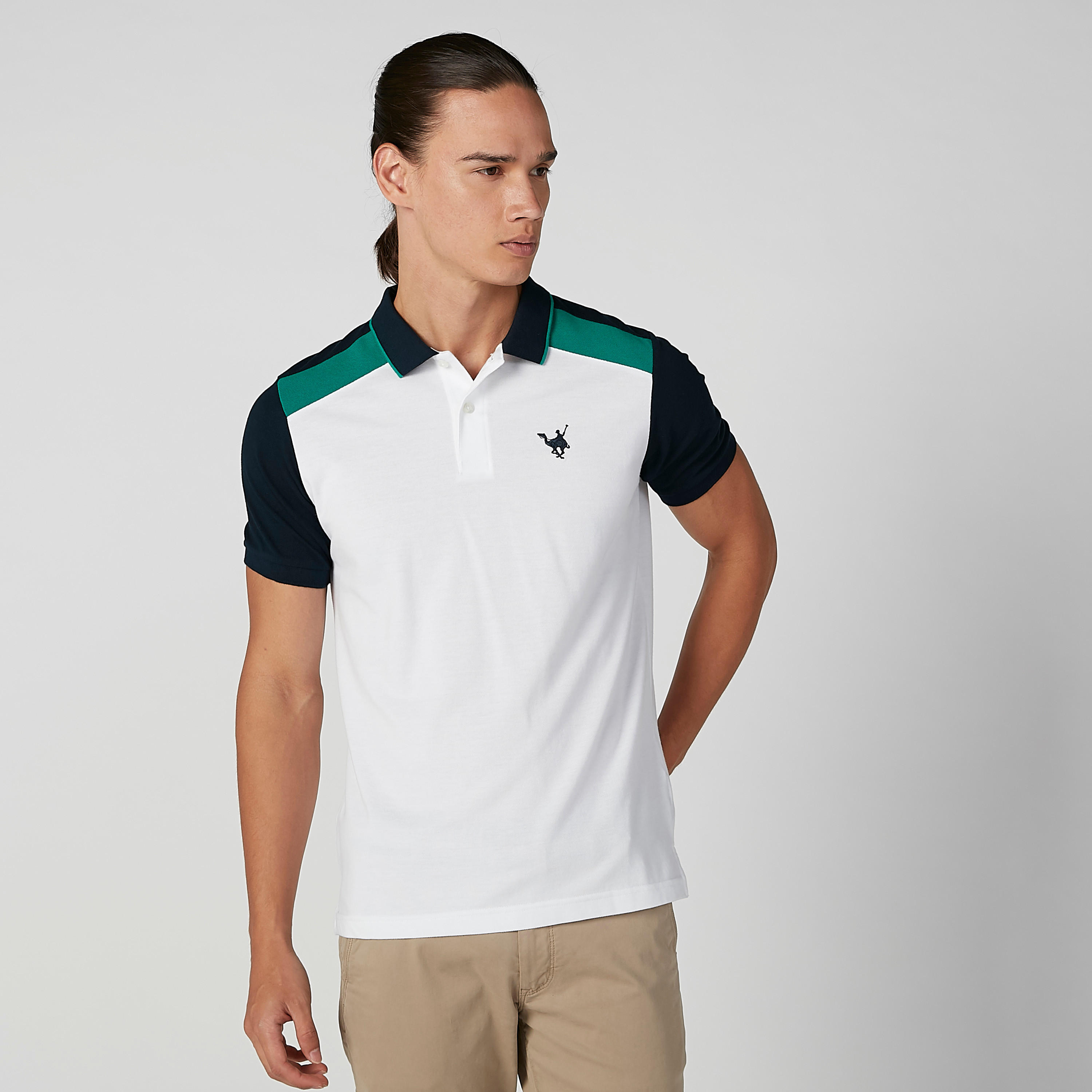 Sustainable Colour Blocked T-shirt with Polo Neck and Short Sleeves-men-clothing-tshirtsandpolos-polos-image-1