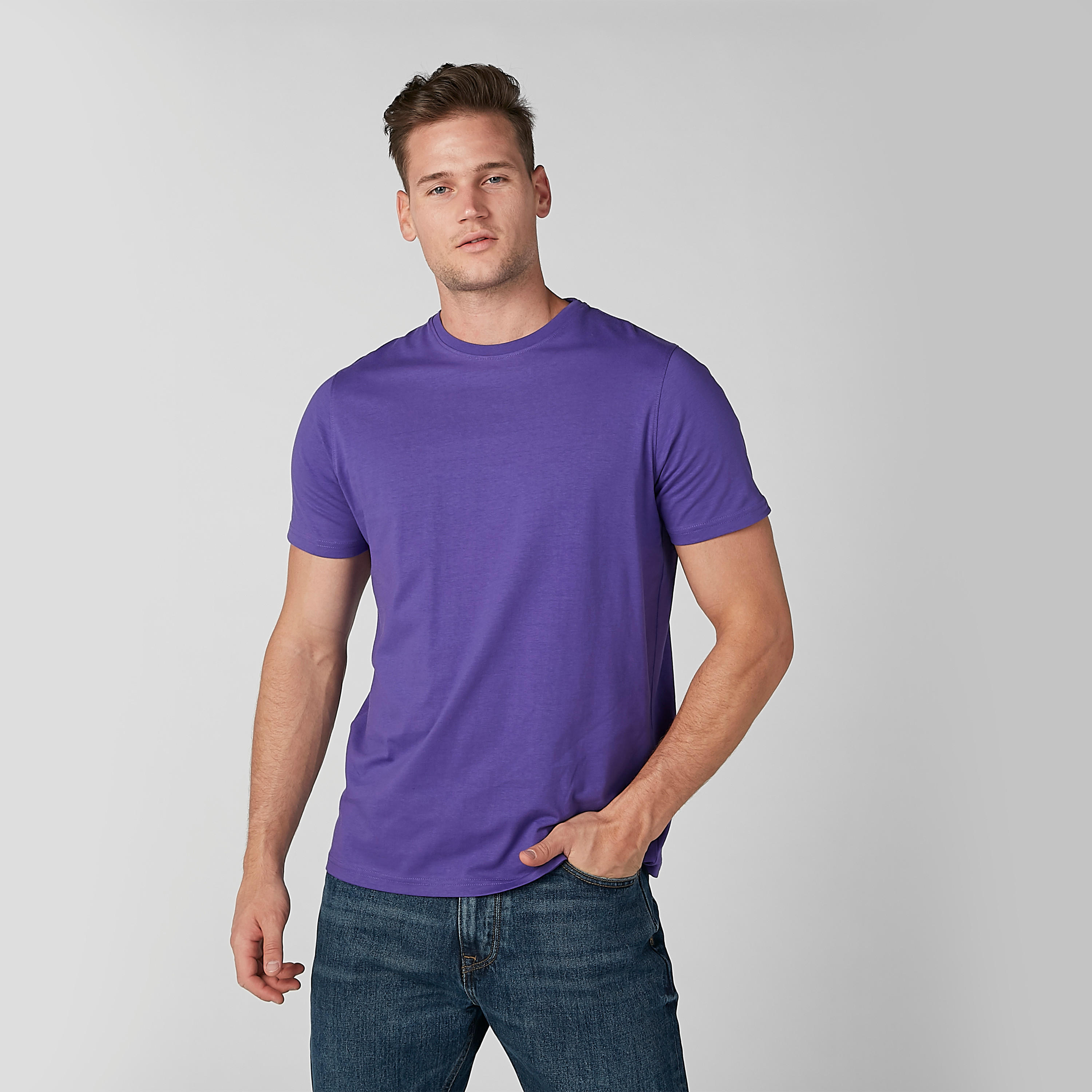 تيشيرت سادة بياقة مستديرة وأكمام قصيرة-men-clothing-tshirtsandpolos-tshirts-image-3