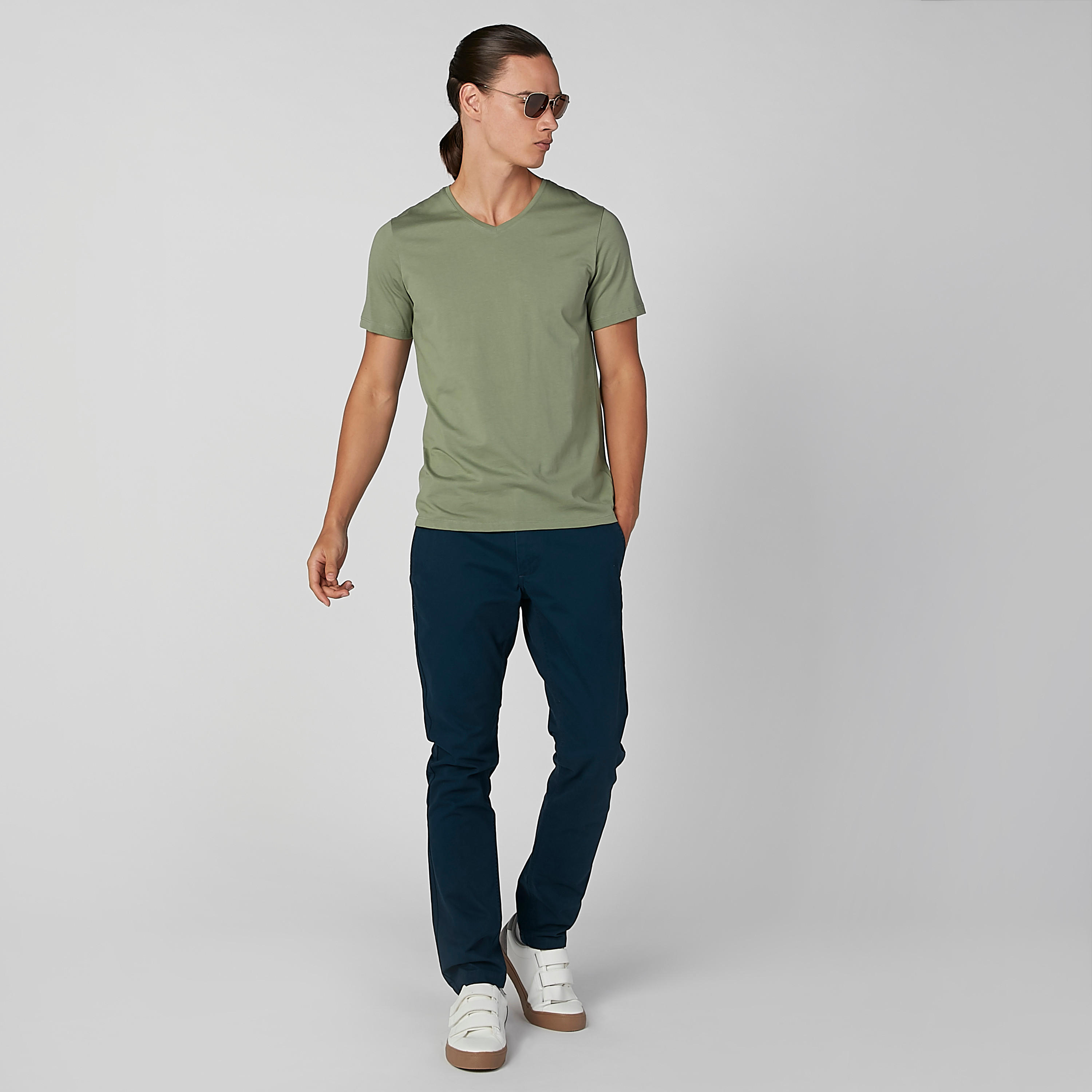 Plain V-neck T-shirt with Short Sleeves-men-clothing-tshirtsandpolos-tshirts-image-1