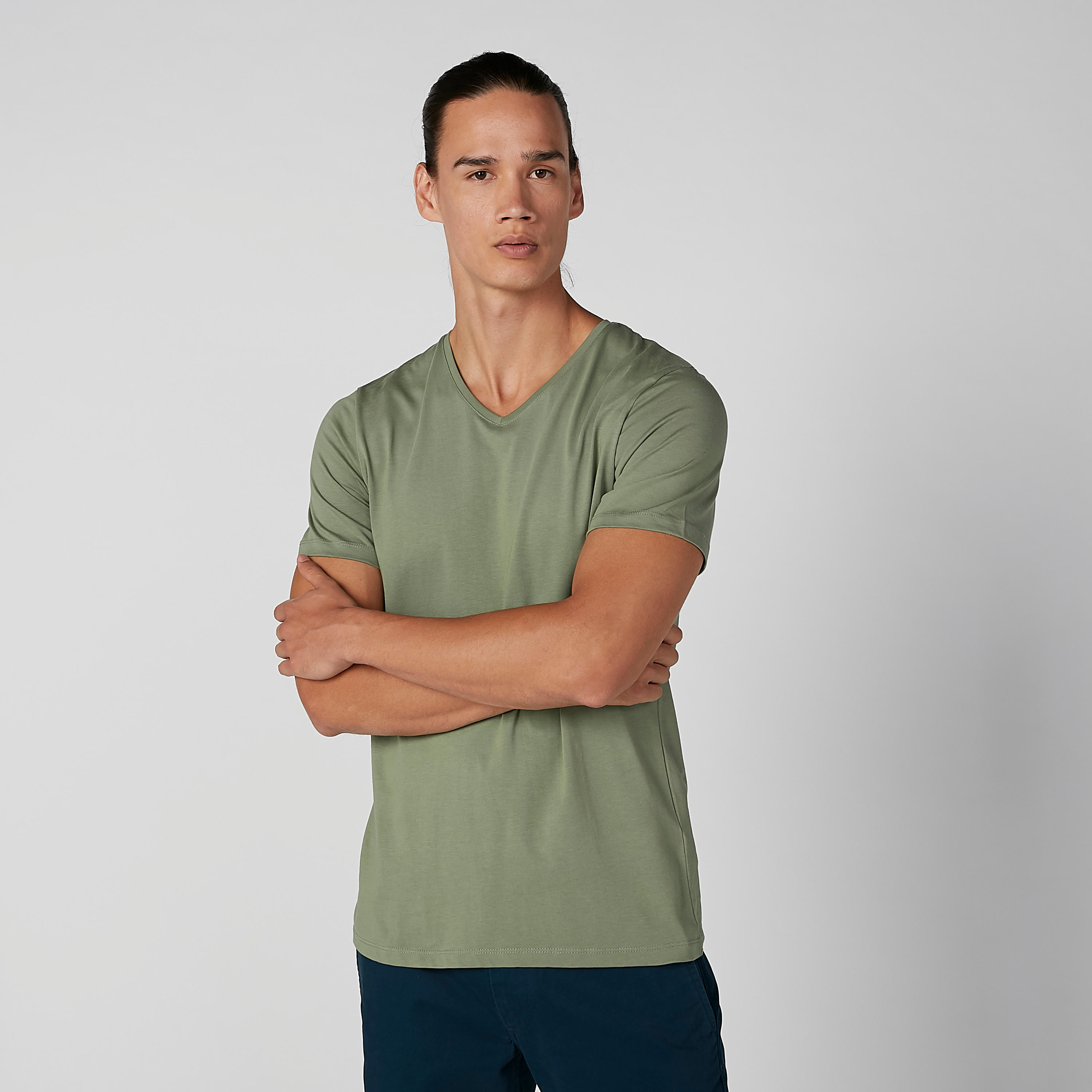 Plain V-neck T-shirt with Short Sleeves-men-clothing-tshirtsandpolos-tshirts-image-2