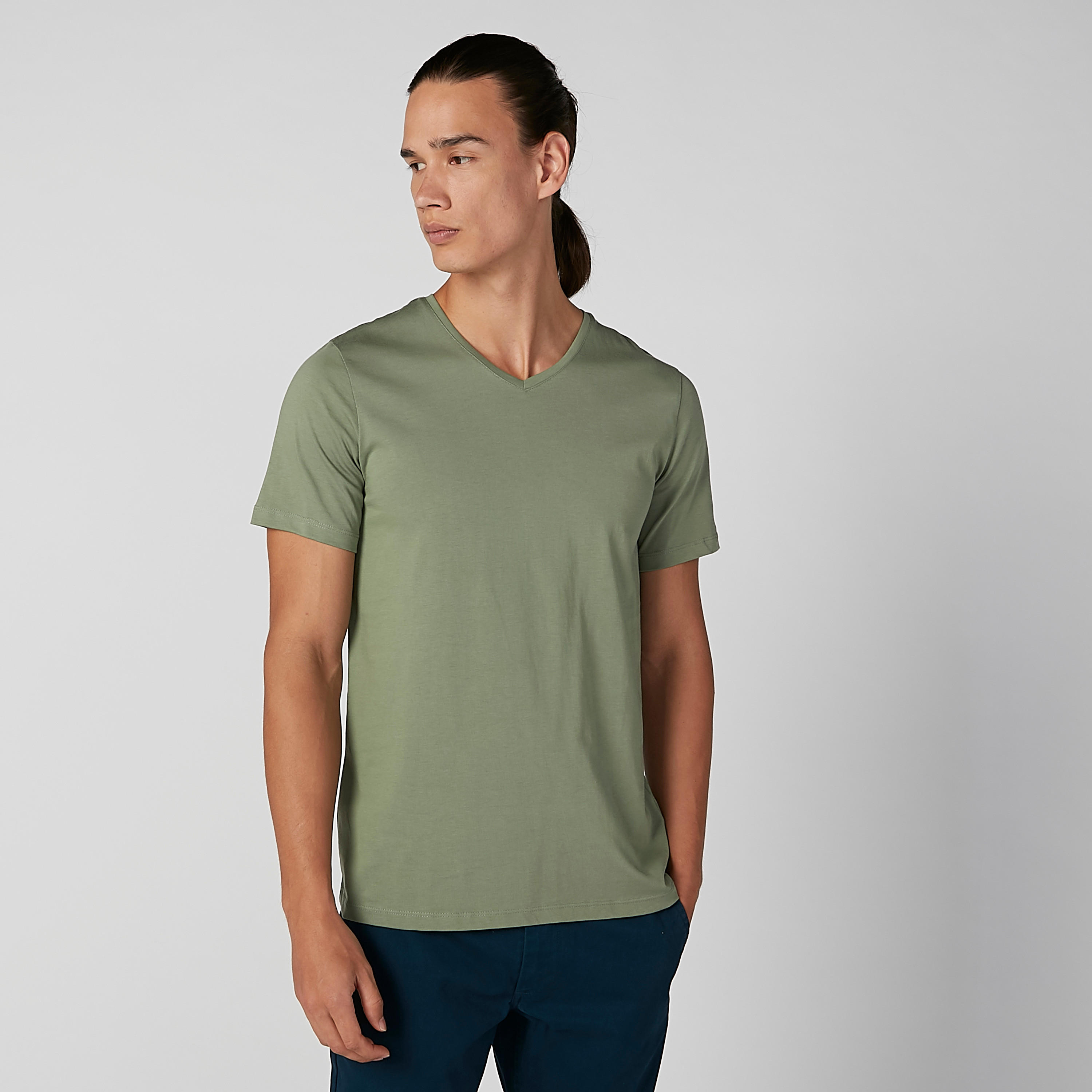 Plain V-neck T-shirt with Short Sleeves-men-clothing-tshirtsandpolos-tshirts-image-4