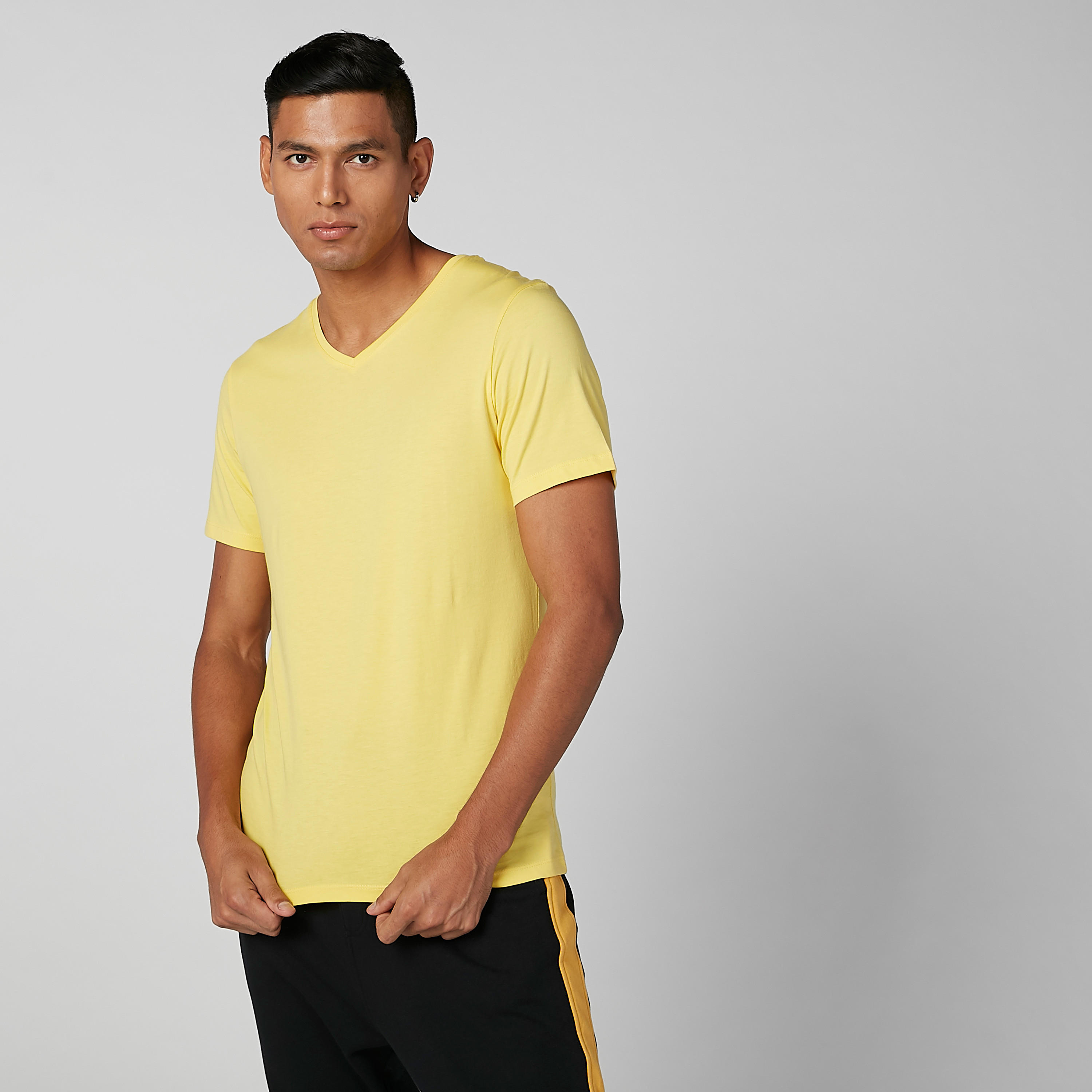 Solid V-neck T-shirt with Short Sleeves-men-clothing-tshirtsandpolos-tshirts-image-2