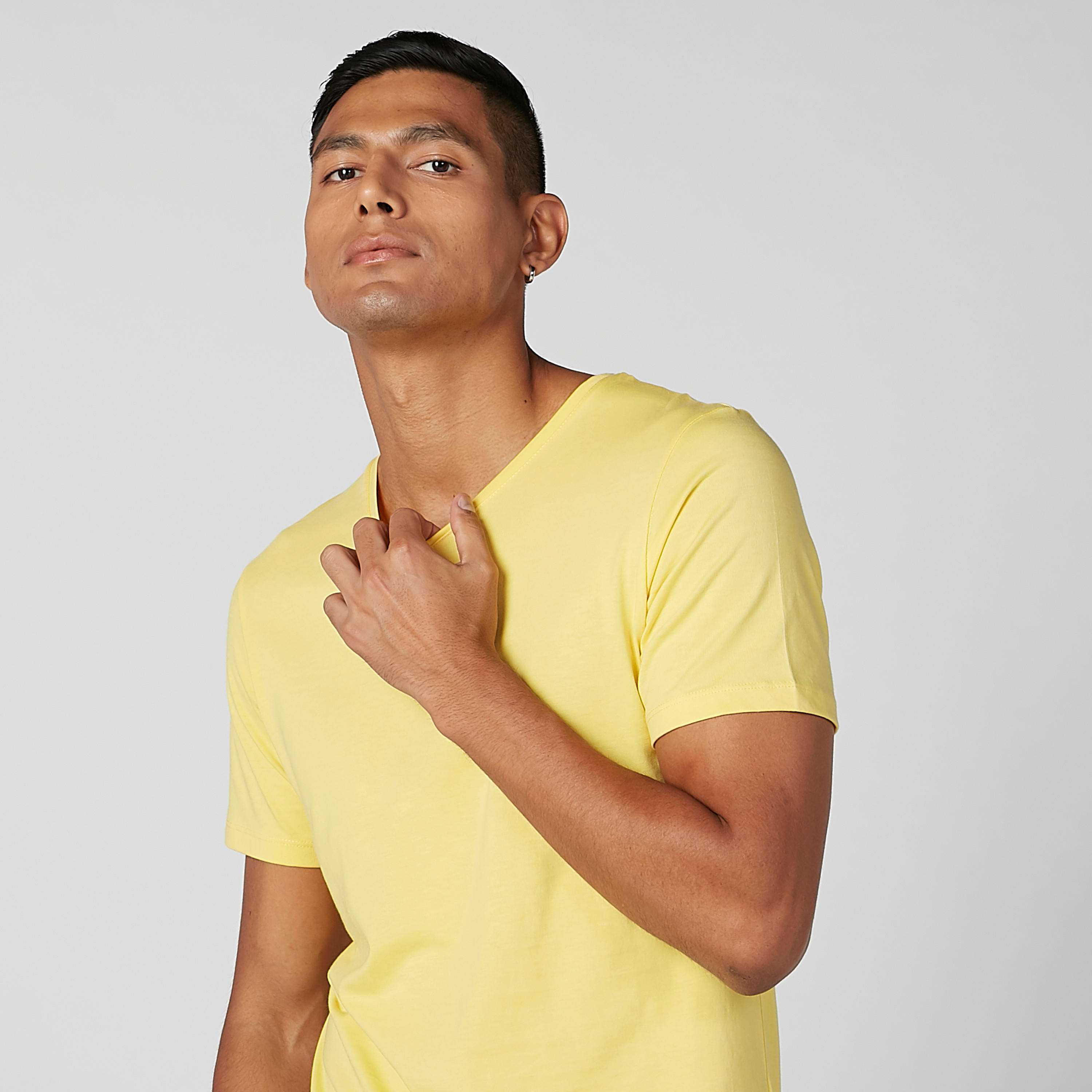 Solid V-neck T-shirt with Short Sleeves-men-clothing-tshirtsandpolos-tshirts-image-3