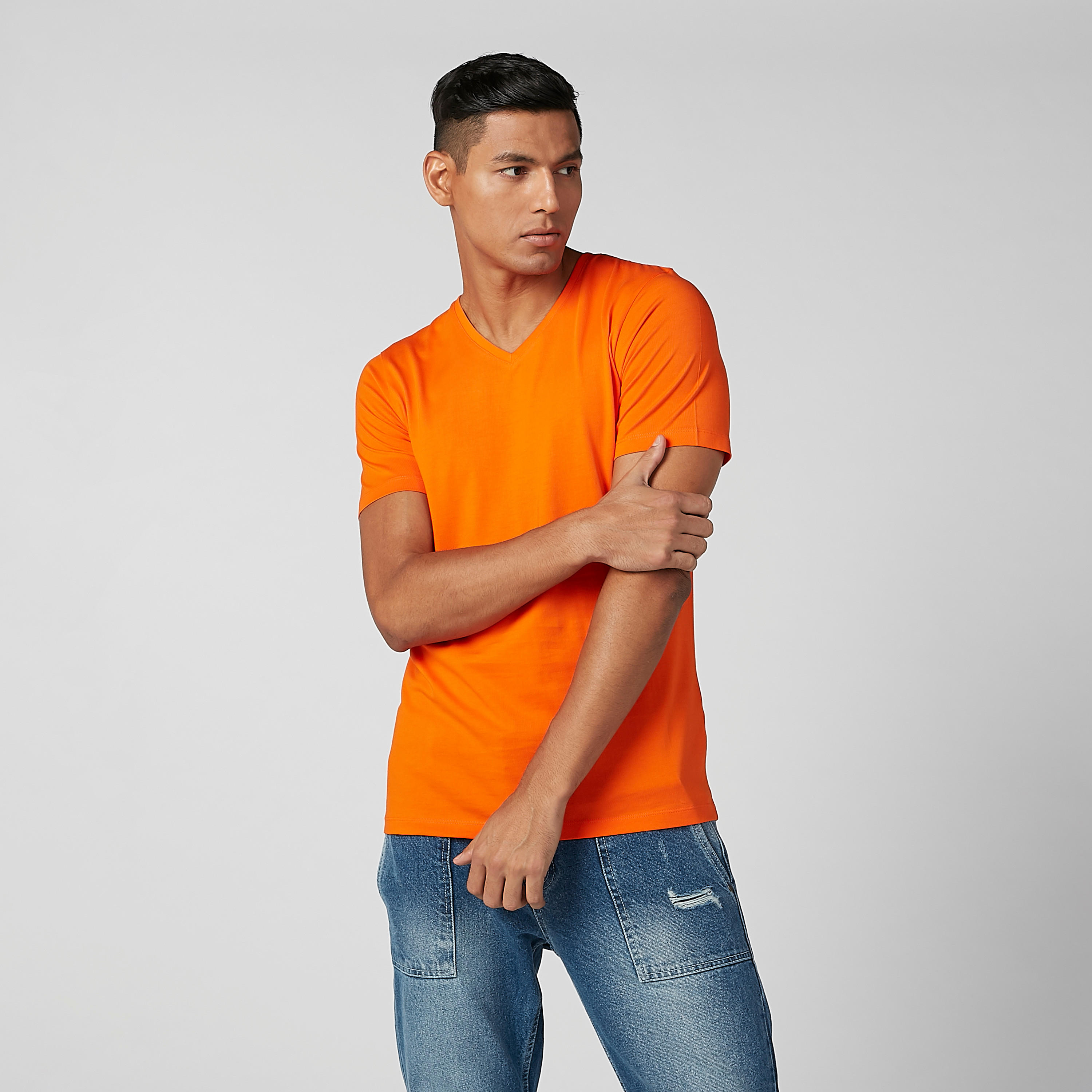 Plain T-shirt with V-neck and Short Sleeves-men-clothing-tshirtsandpolos-tshirts-image-2