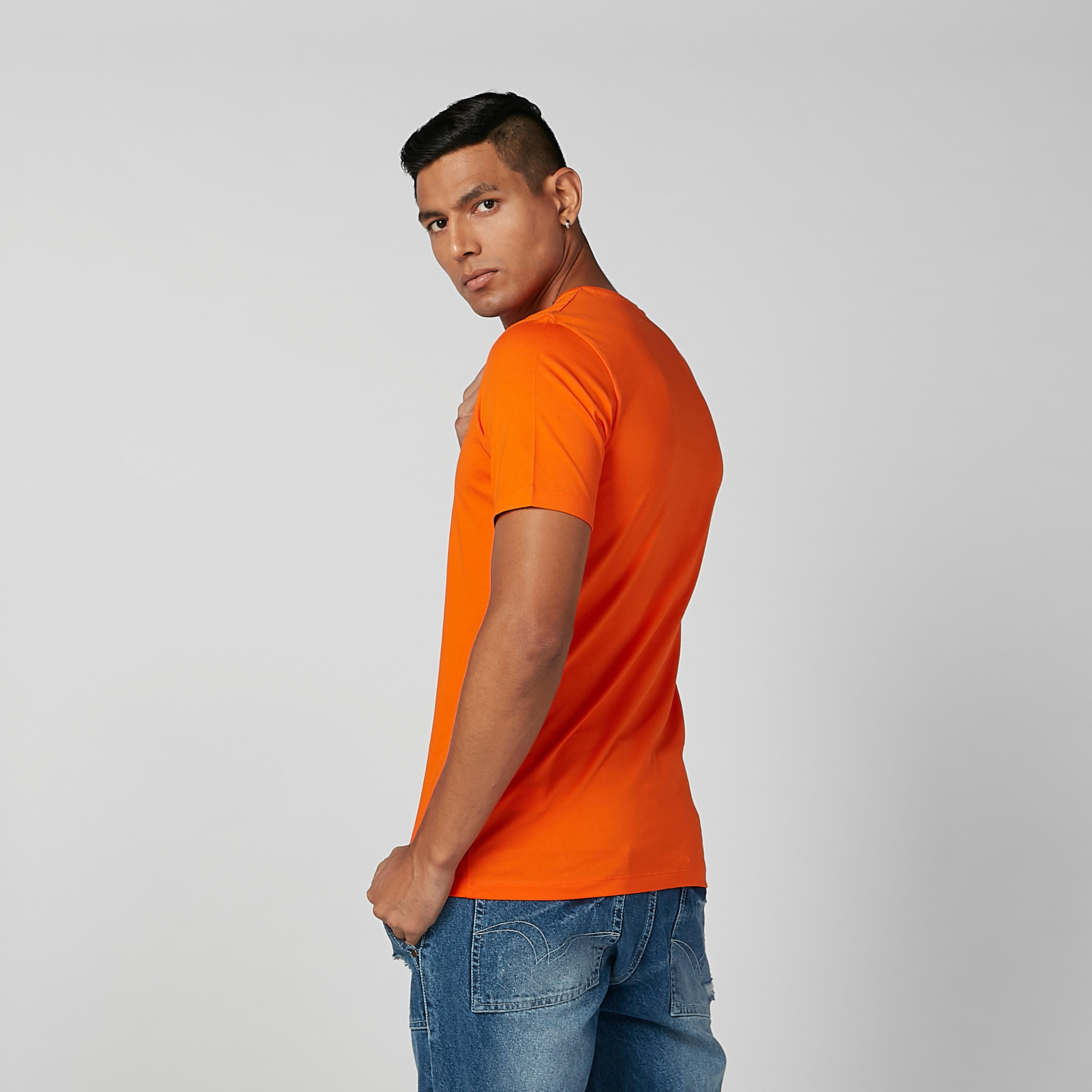 Plain T-shirt with V-neck and Short Sleeves-men-clothing-tshirtsandpolos-tshirts-image-3
