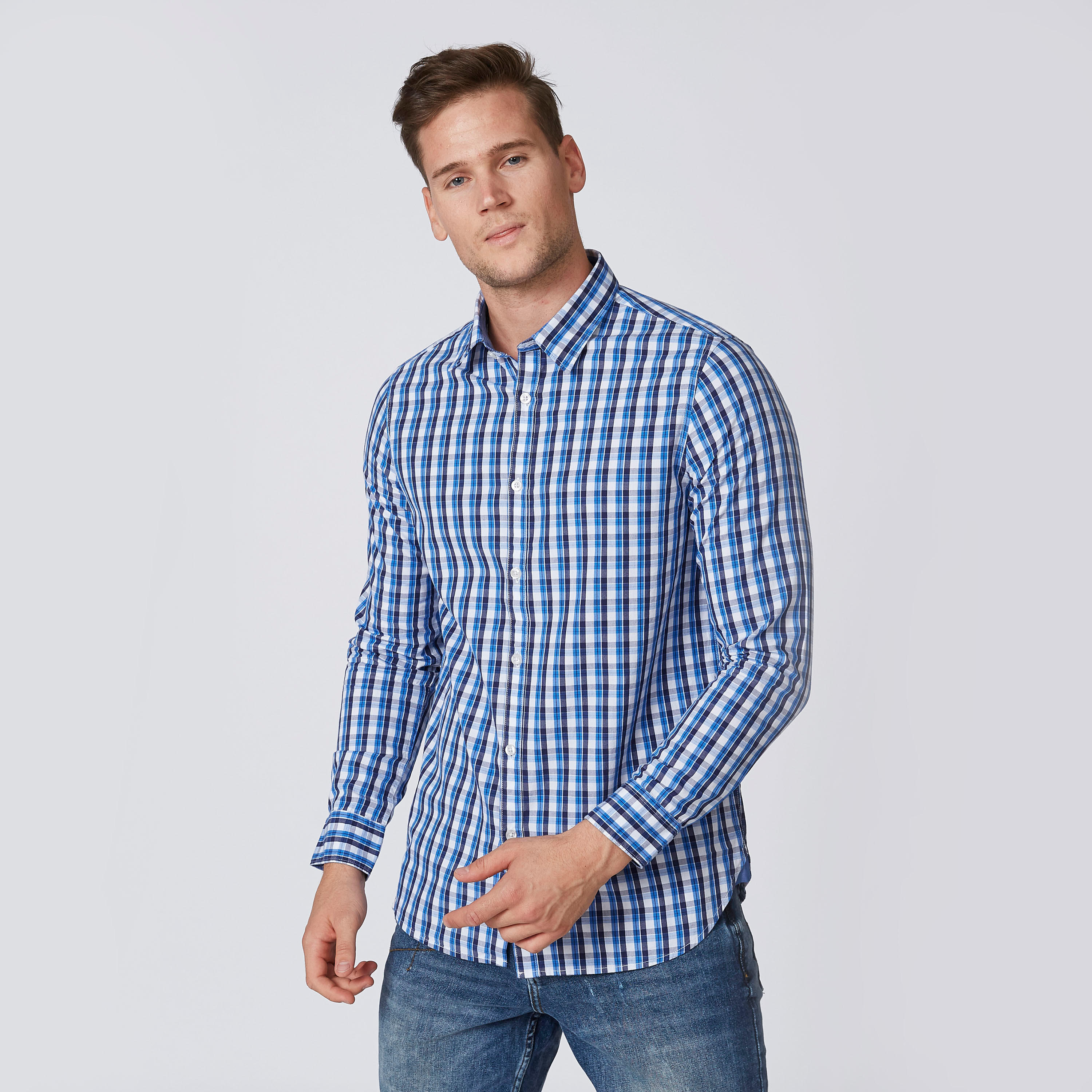 قميص مستدام كاروهات مستدام سليم بأكمام طويلة -men-clothing-shirts-image-1