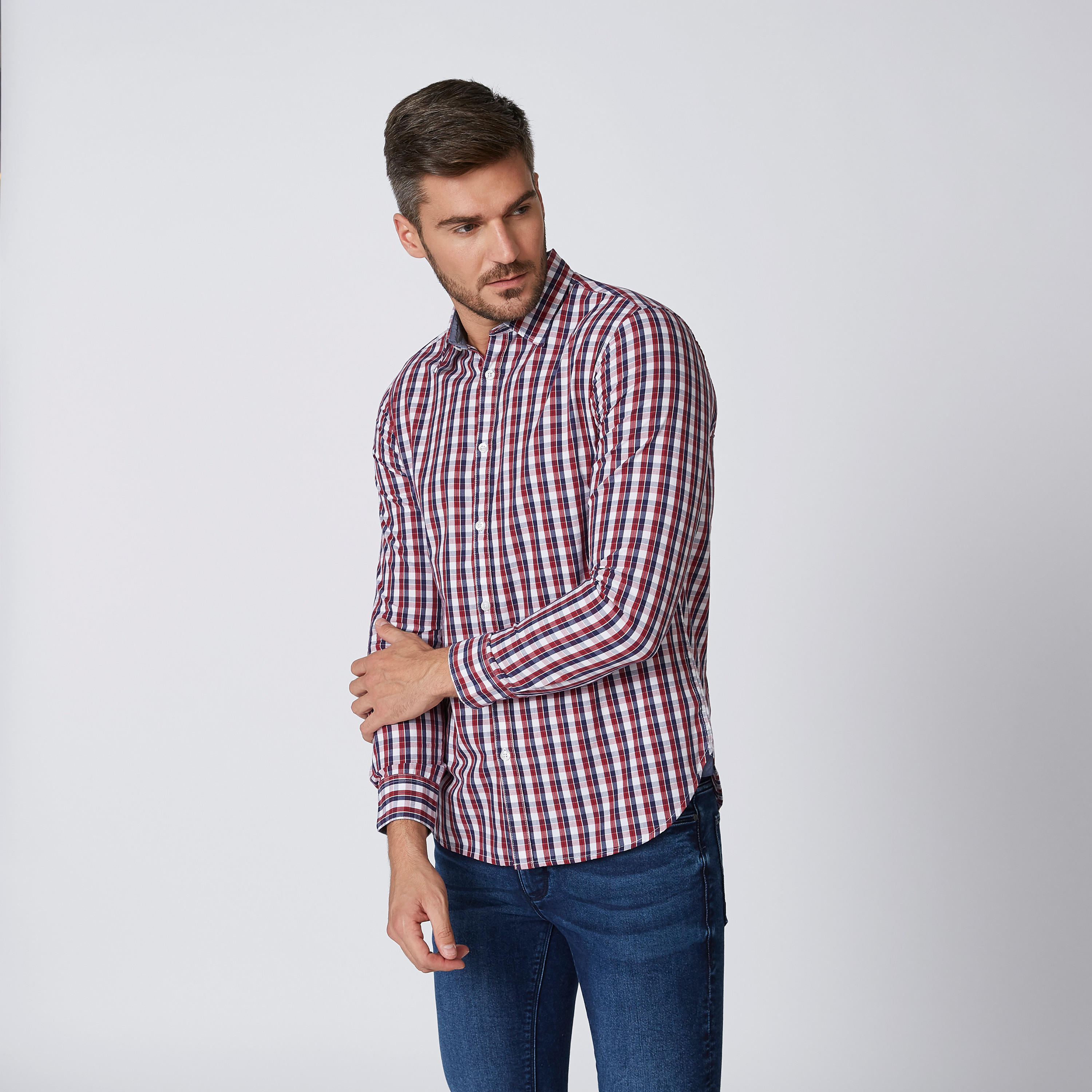 قميص مستدام كاروهات سليم بأكمام طويلة -men-clothing-shirts-image-1