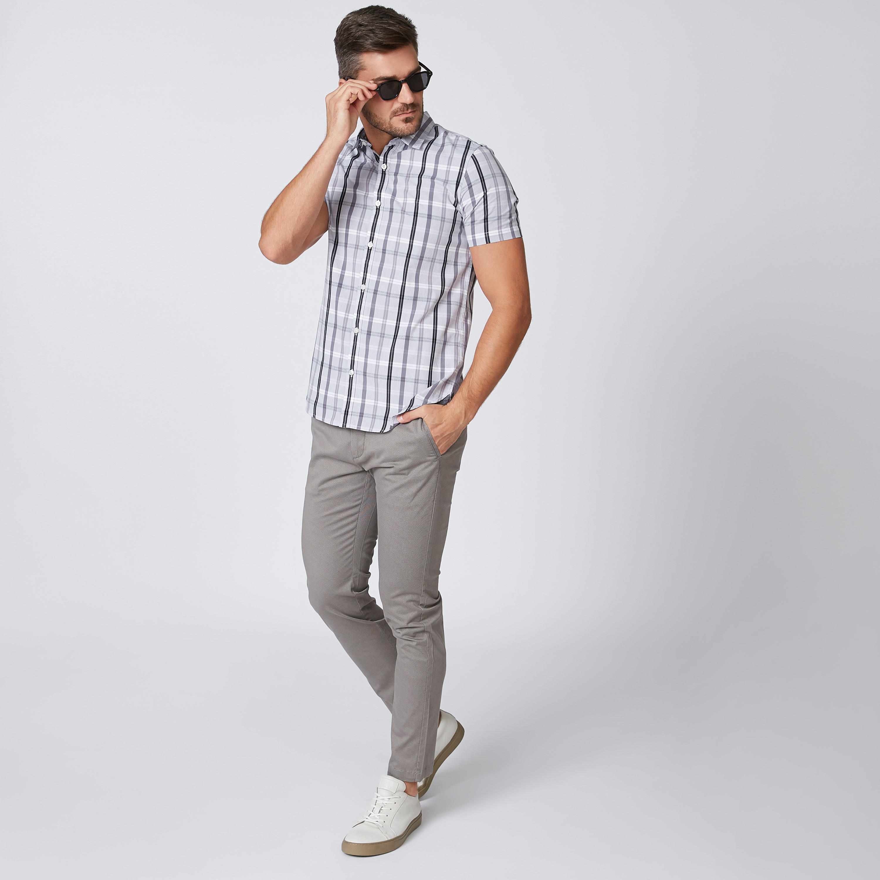 قميص مستدام كاروهات بقصّة سليم وأكمام قصيرة -men-clothing-shirts-image-2