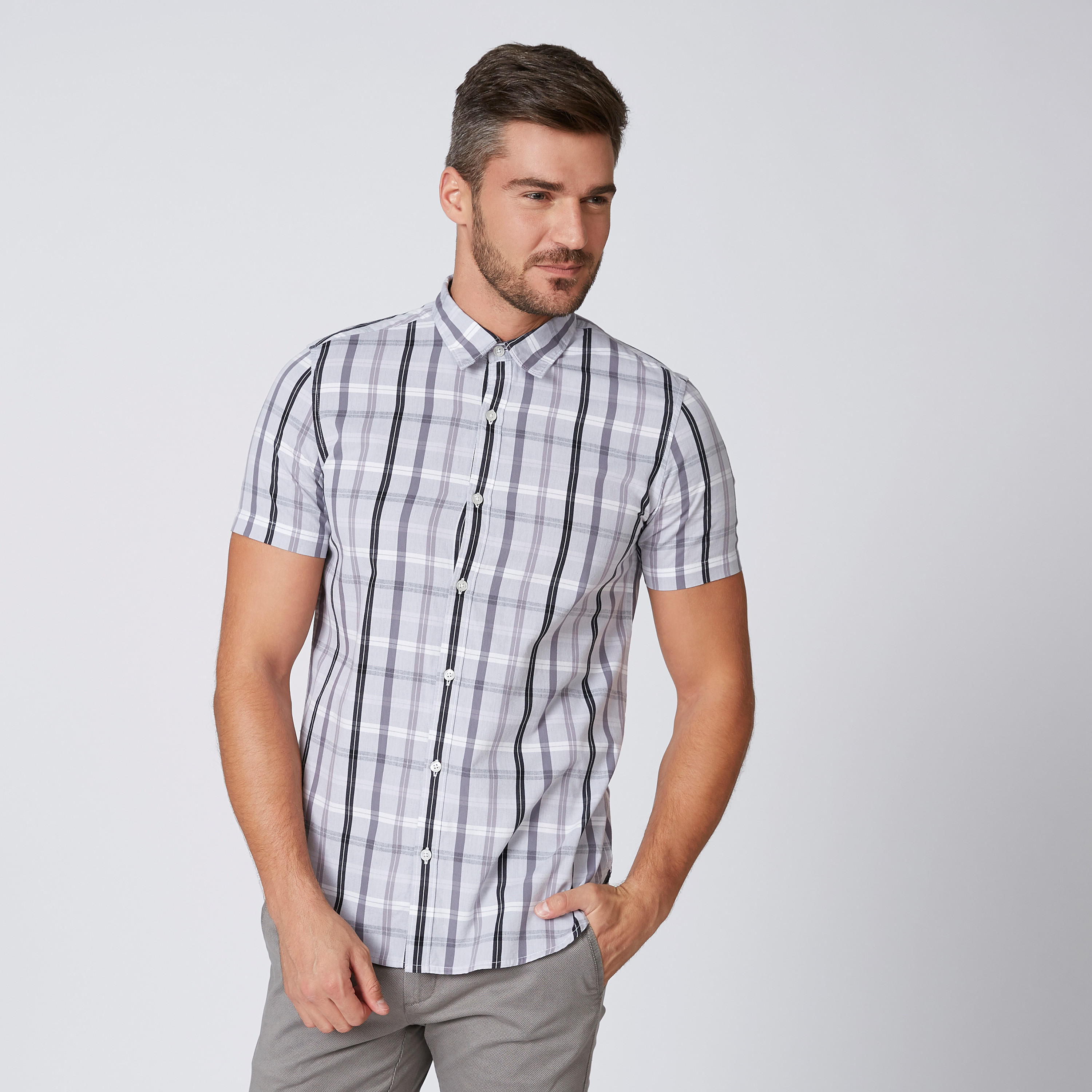 قميص مستدام كاروهات بقصّة سليم وأكمام قصيرة -men-clothing-shirts-image-1