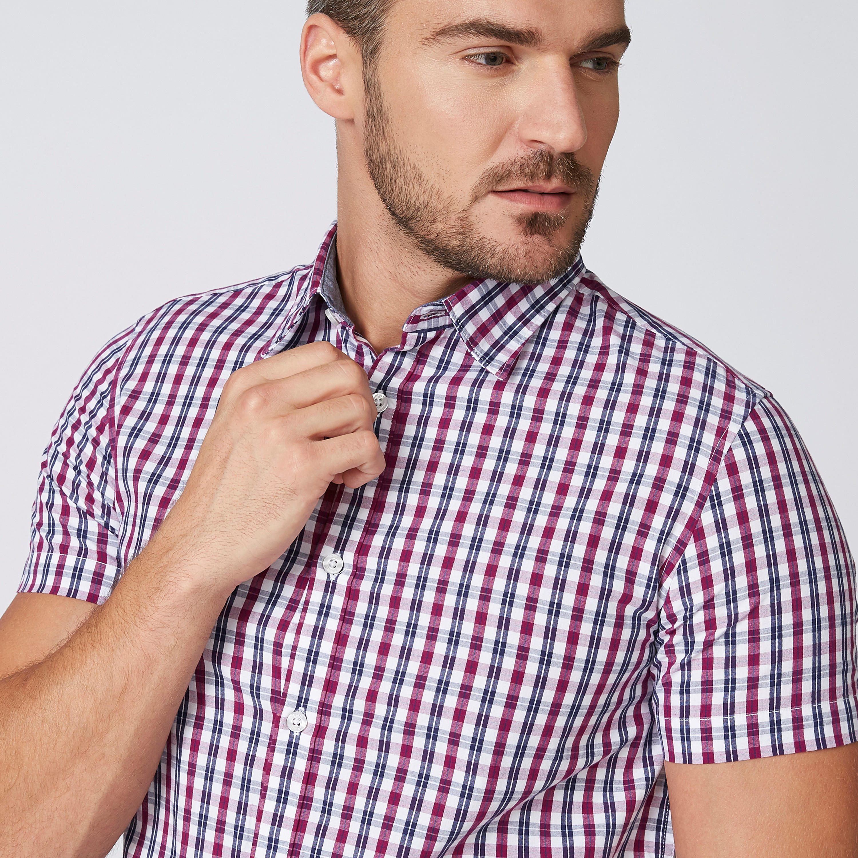 قميص مستدام كاروهات بقصّة سليم وأكمام قصيرة -men-clothing-shirts-image-4