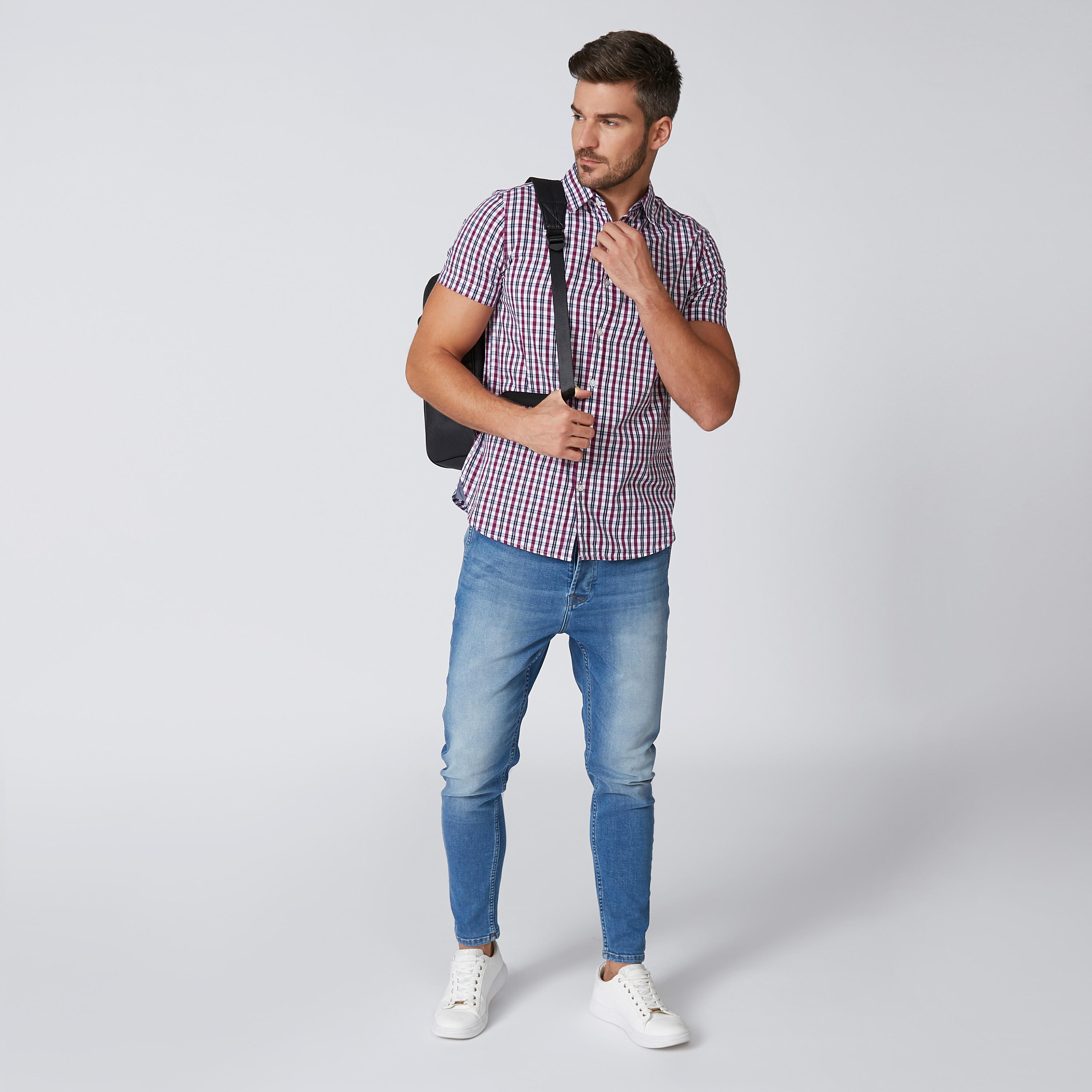 قميص مستدام كاروهات بقصّة سليم وأكمام قصيرة -men-clothing-shirts-image-2