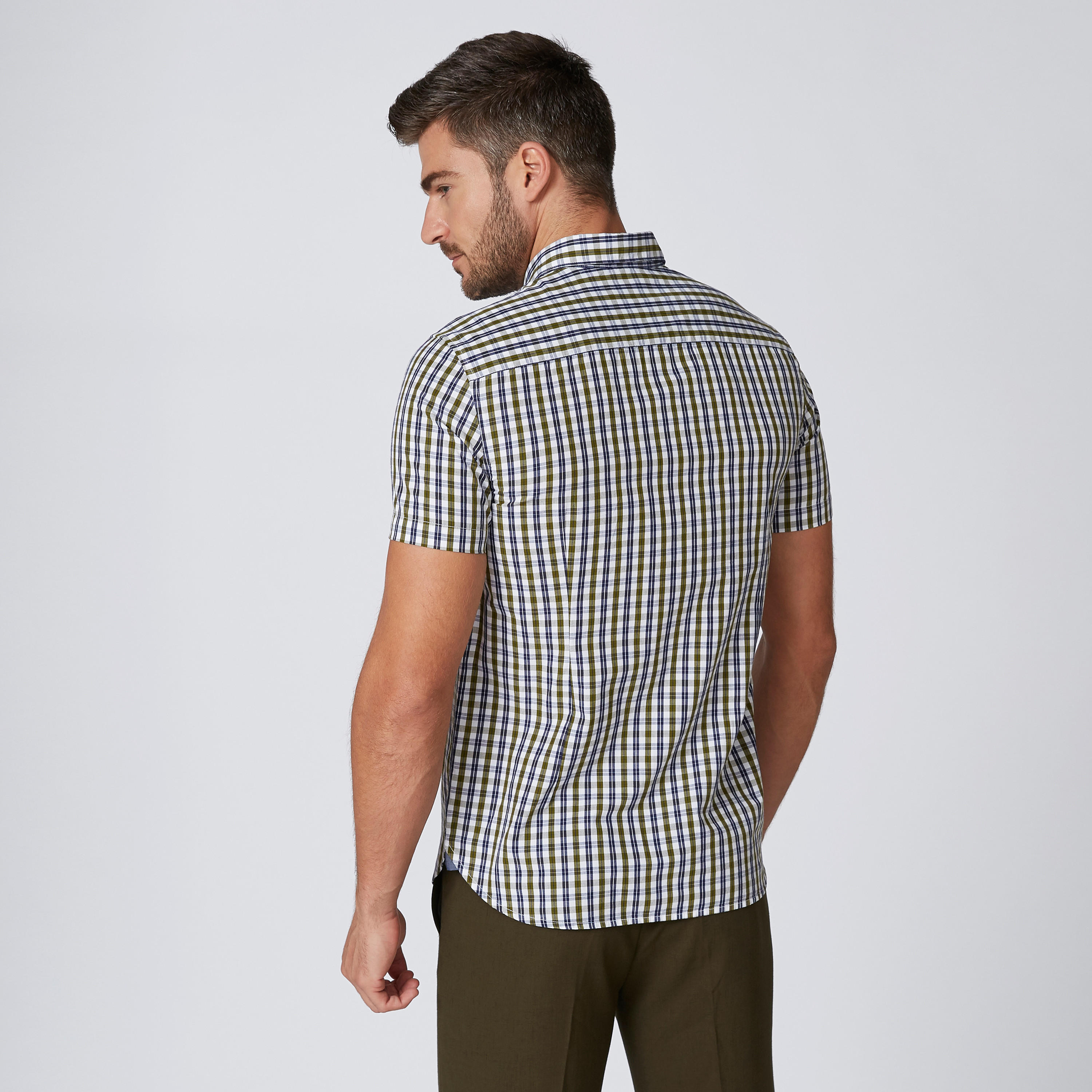 قميص مستدامة كاروهات سليم بأكمام قصيرة -men-clothing-shirts-image-2