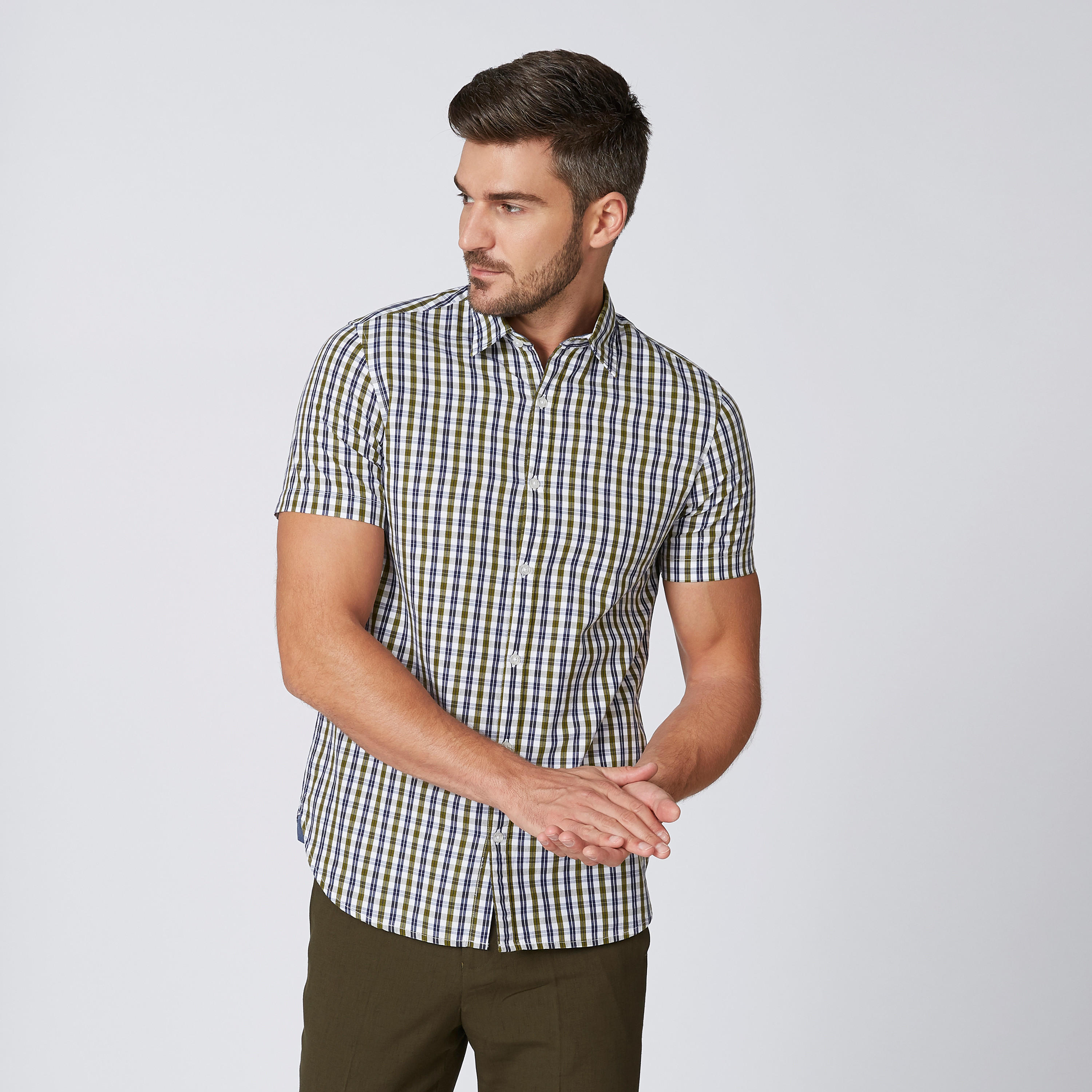 قميص مستدامة كاروهات سليم بأكمام قصيرة -men-clothing-shirts-image-3