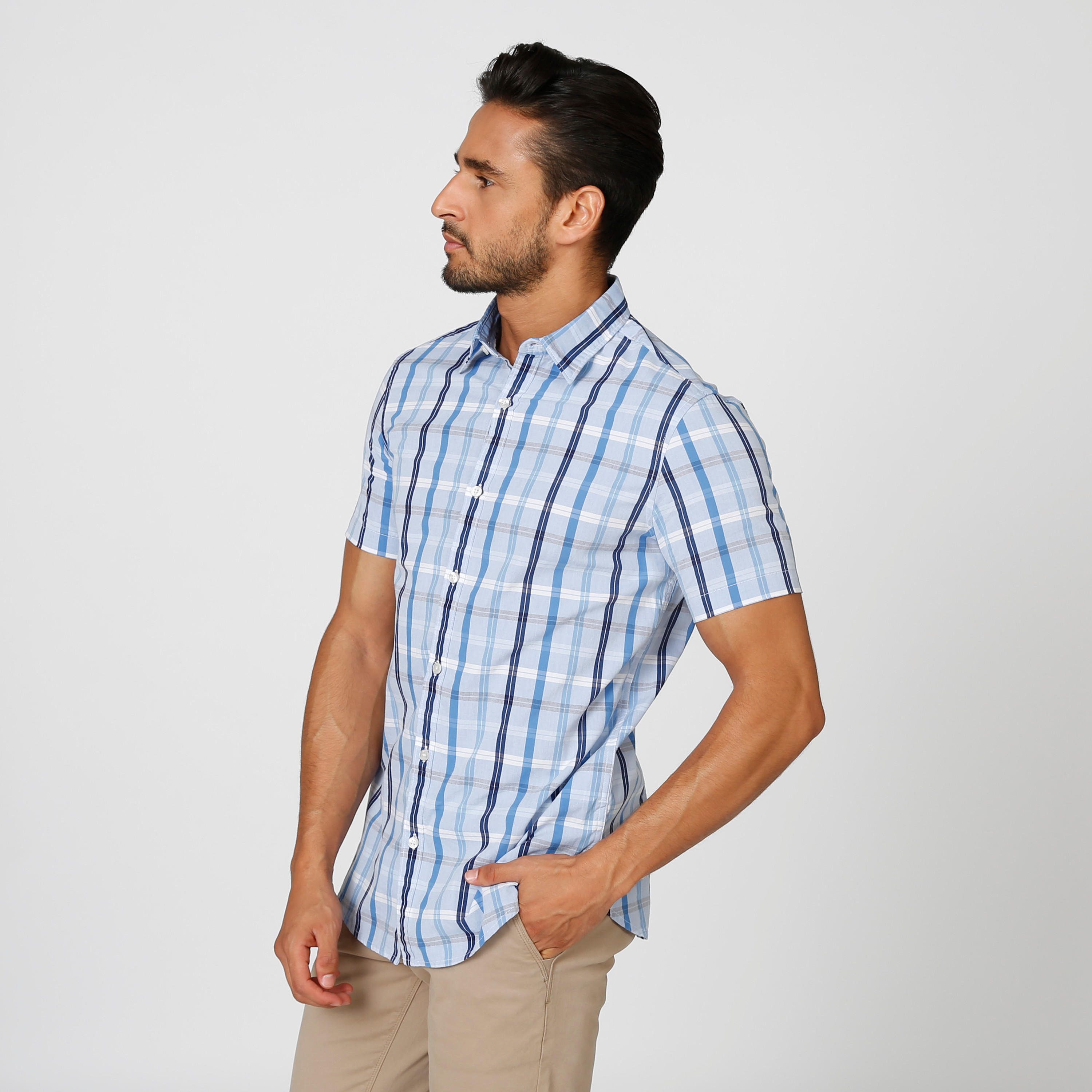 قميص مستدام كاروهات سليم بأكمام قصيرة -men-clothing-shirts-image-3