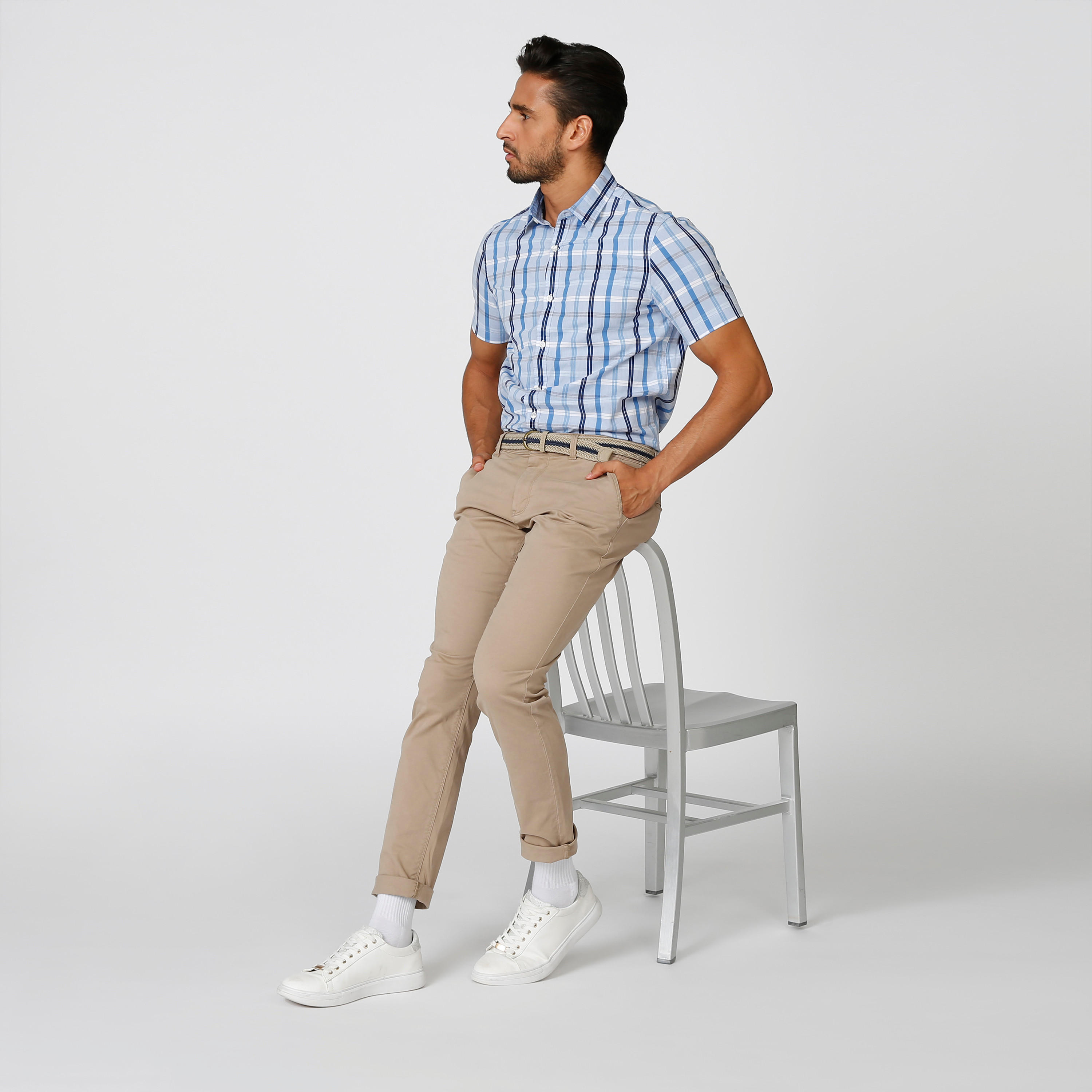 قميص مستدام كاروهات سليم بأكمام قصيرة -men-clothing-shirts-image-4