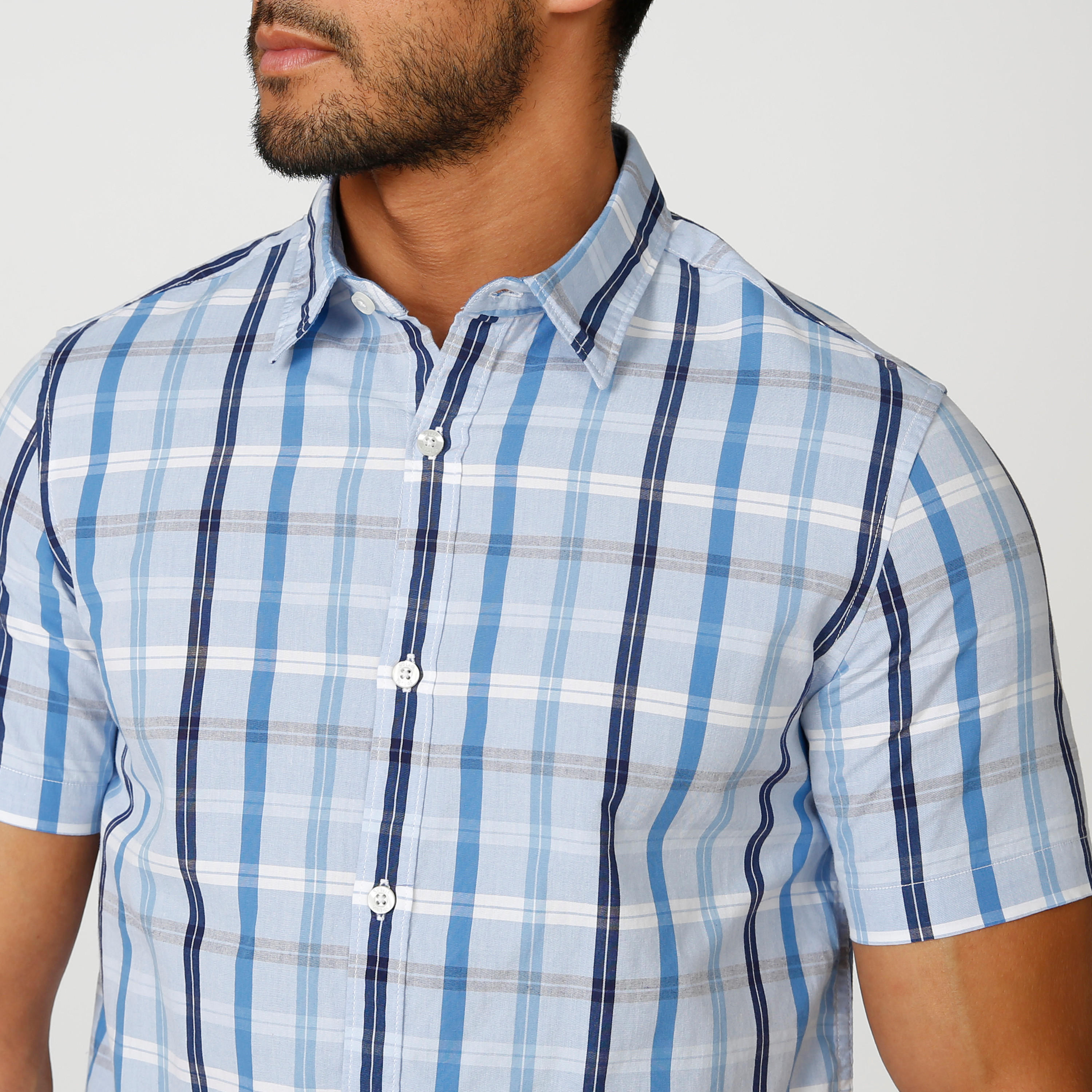 قميص مستدام كاروهات سليم بأكمام قصيرة -men-clothing-shirts-image-5