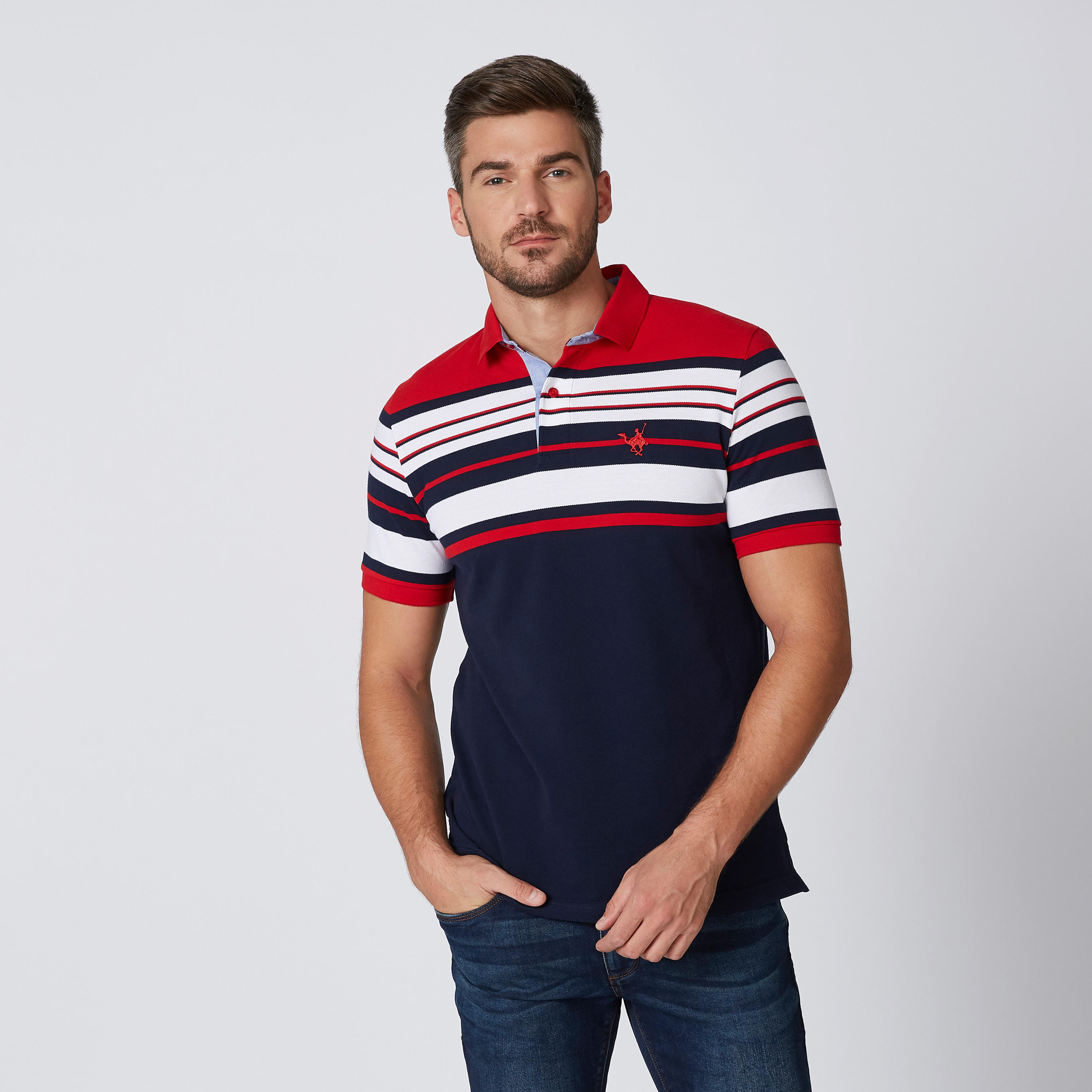 تيشيرت مستدام بولو مقلّم بأكمام قصيرة-men-clothing-tshirtsandpolos-polos-image-1