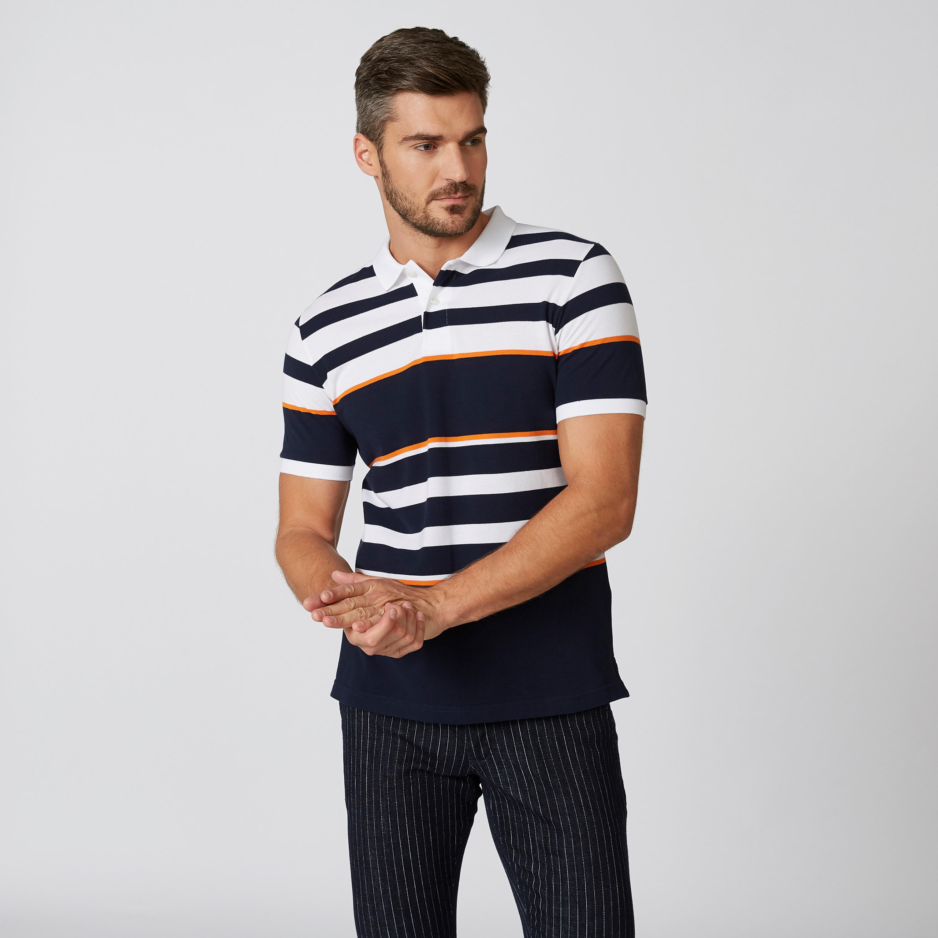 تيشيرت مخطط بياقة بولو وأكمام قصيرة-men-clothing-tshirtsandpolos-polos-image-1