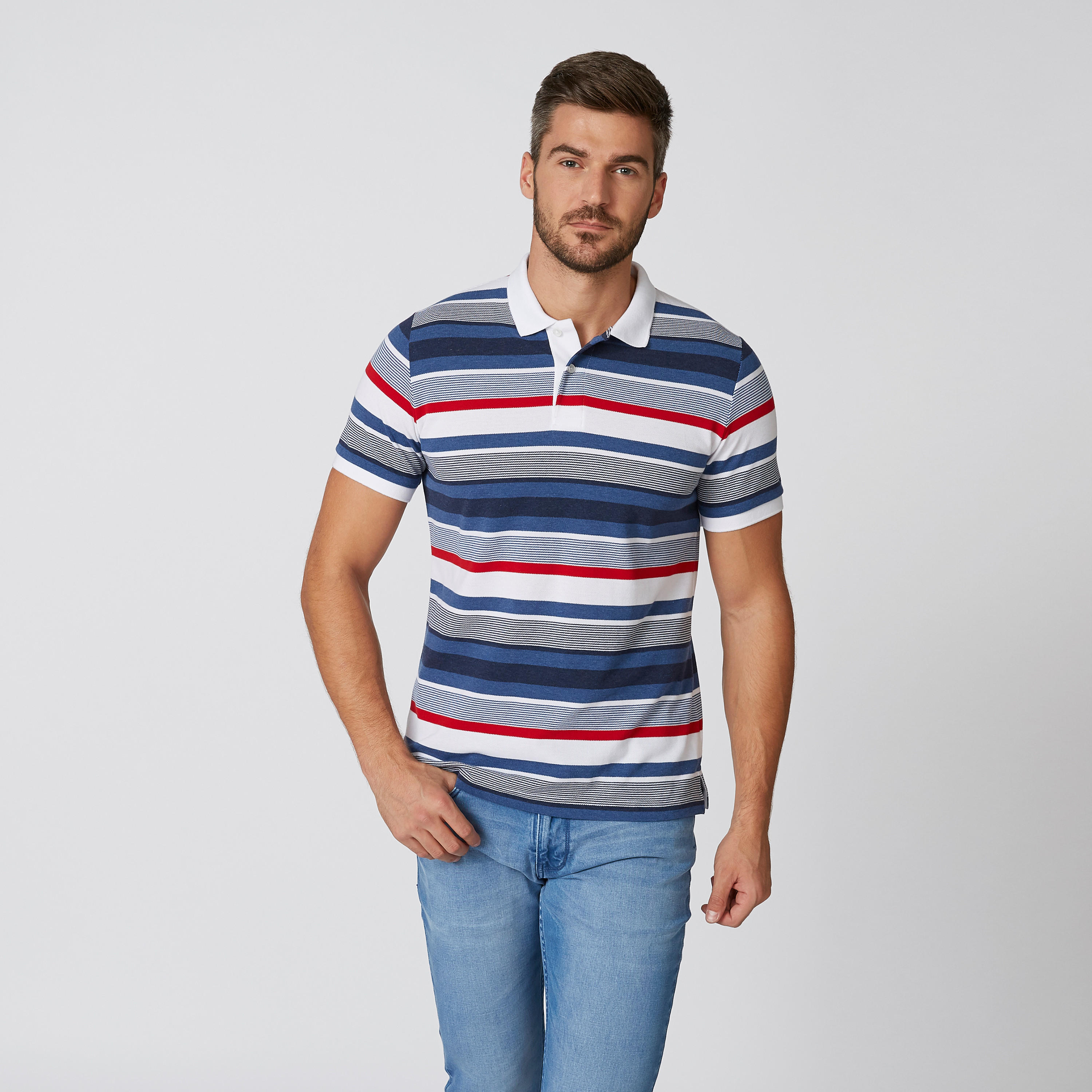 تيشيرت مخطط بياقة بولو وأكمام قصيرة-men-clothing-tshirtsandpolos-polos-image-1
