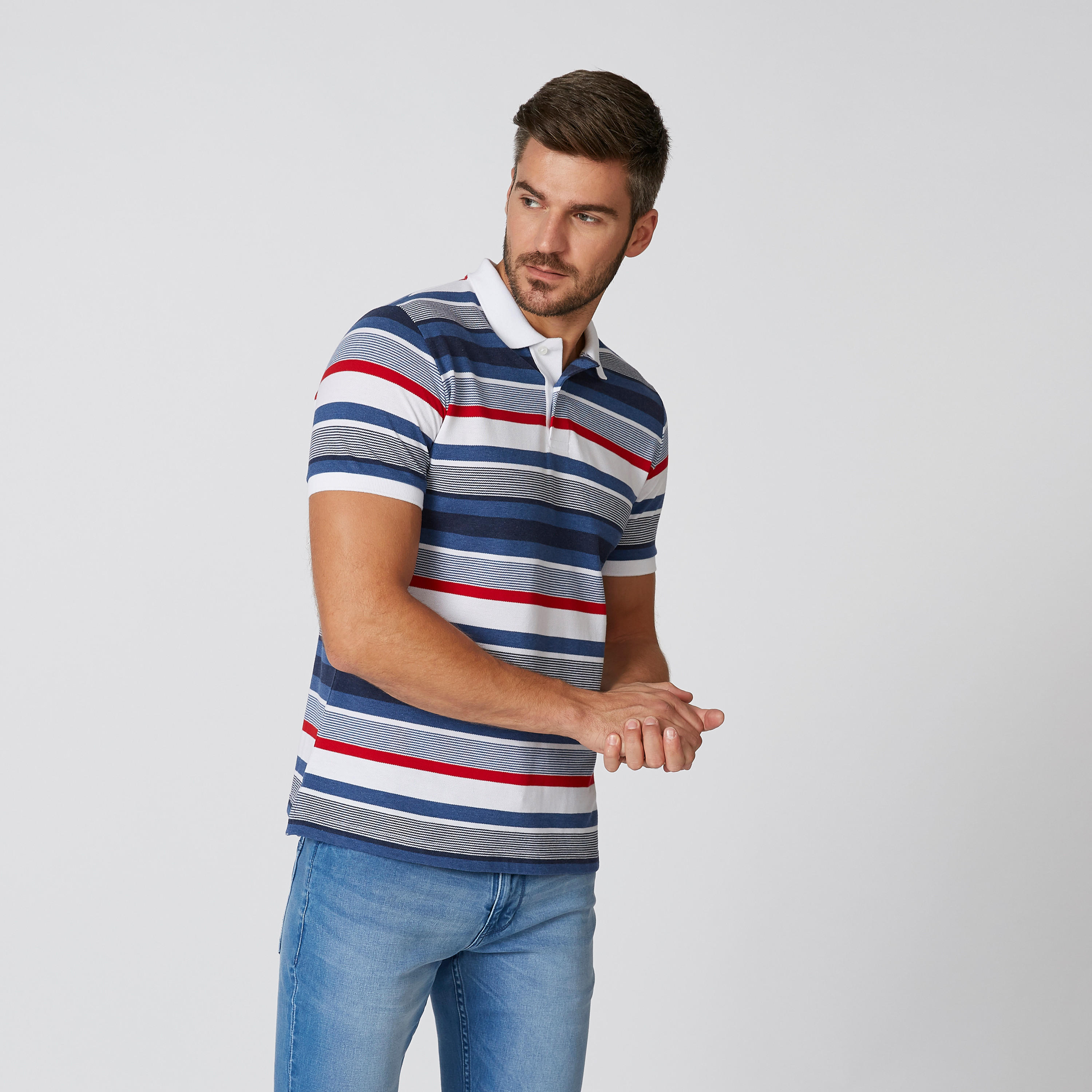 تيشيرت مخطط بياقة بولو وأكمام قصيرة-men-clothing-tshirtsandpolos-polos-image-4