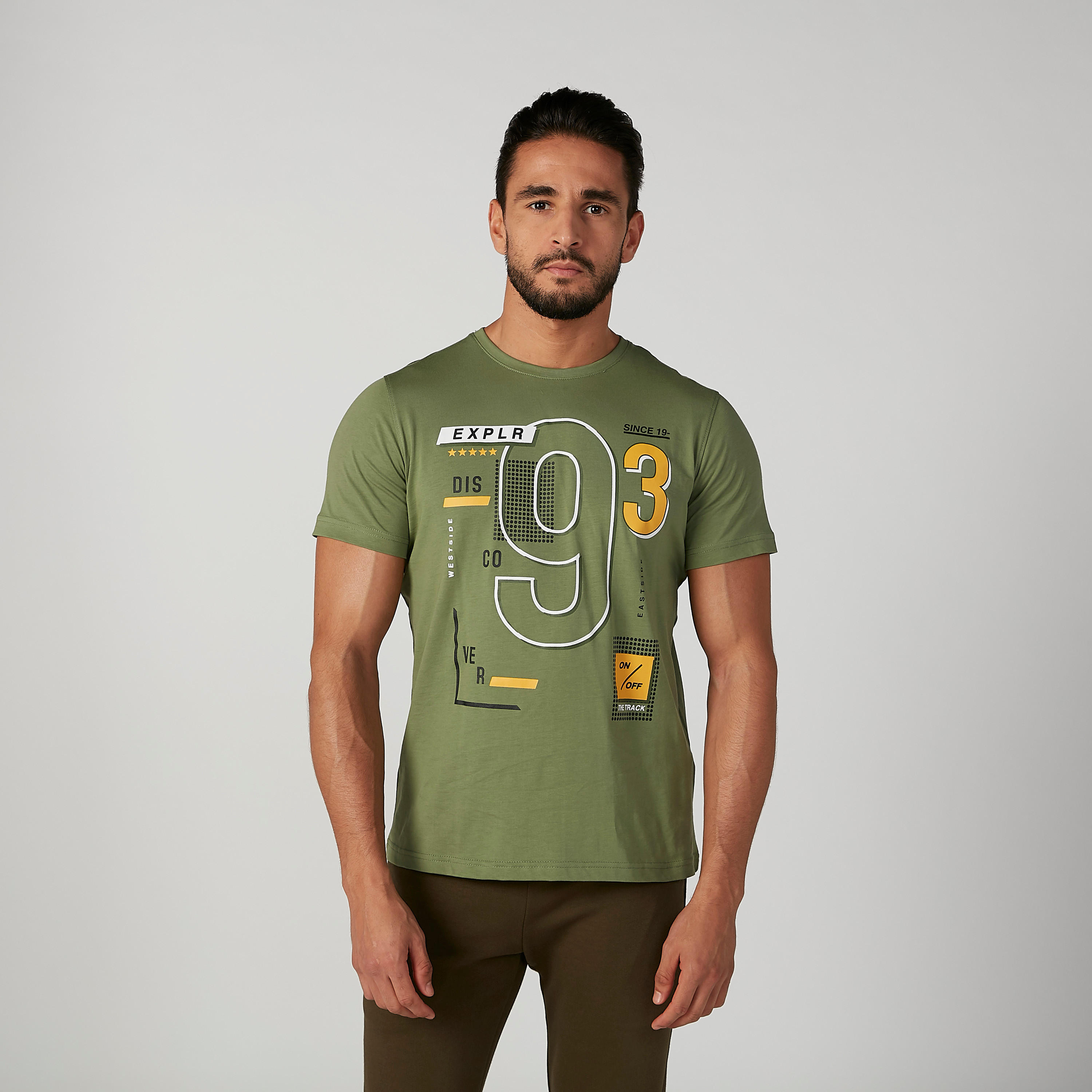 Graphic Printed Crew Neck T-shirt with Short Sleeves-men-clothing-tshirtsandpolos-tshirts-image-1