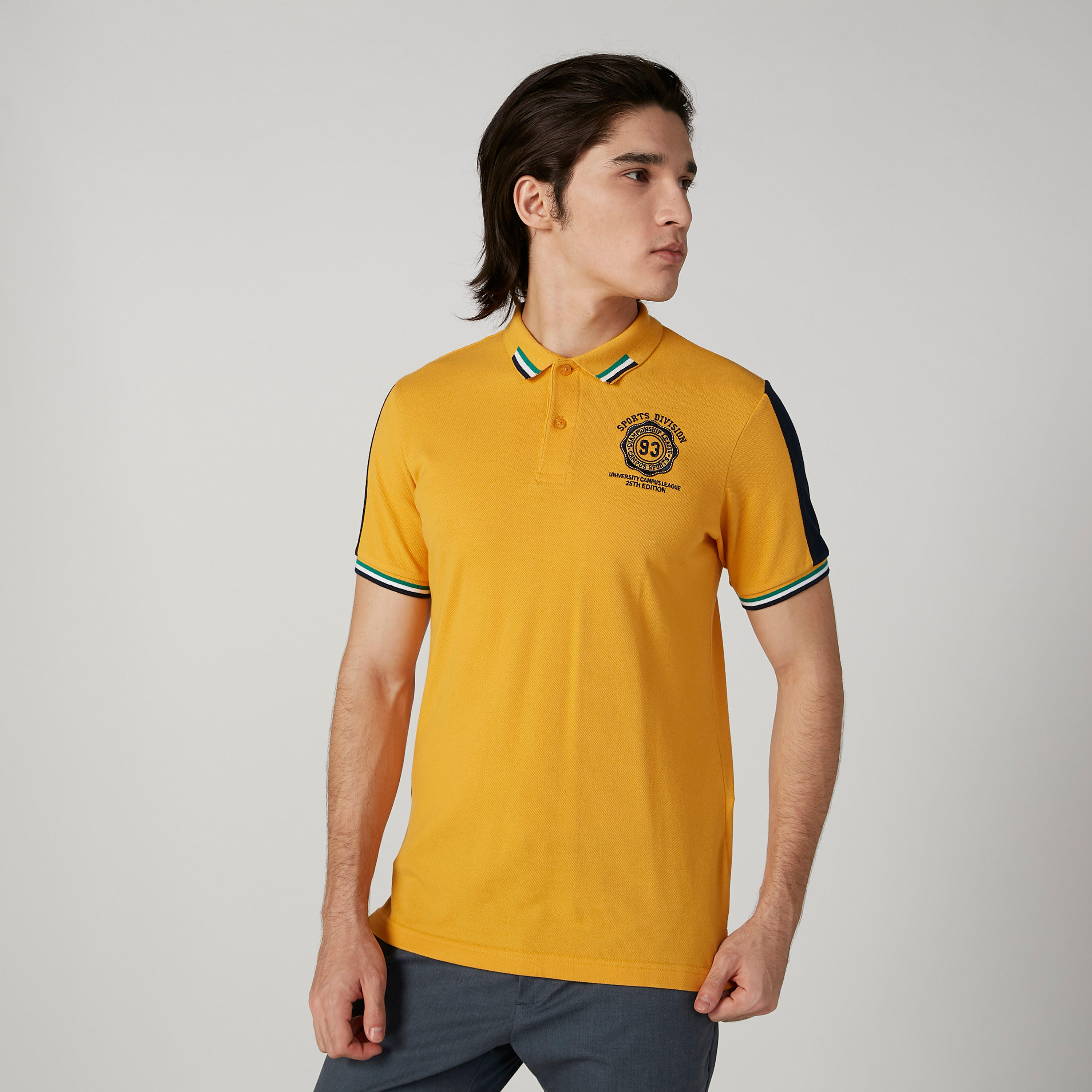 تيشيرت بولومستدام سليم بارز الملمس بأكمام قصيرة -men-clothing-tshirtsandpolos-polos-image-1