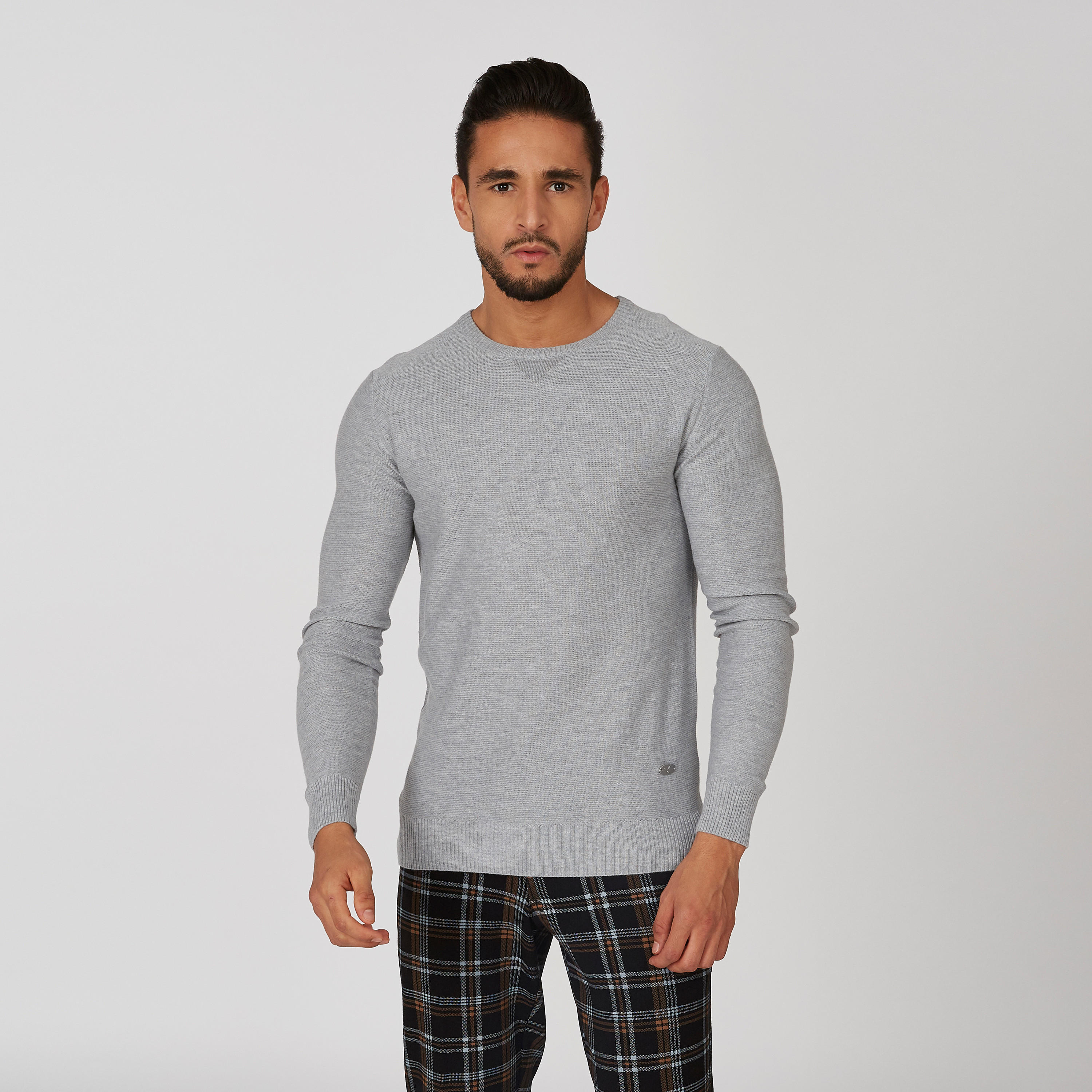 Textured Sweater with Round Neck and Long Sleeves-men-clothing-sweatersandpullovers-image-1
