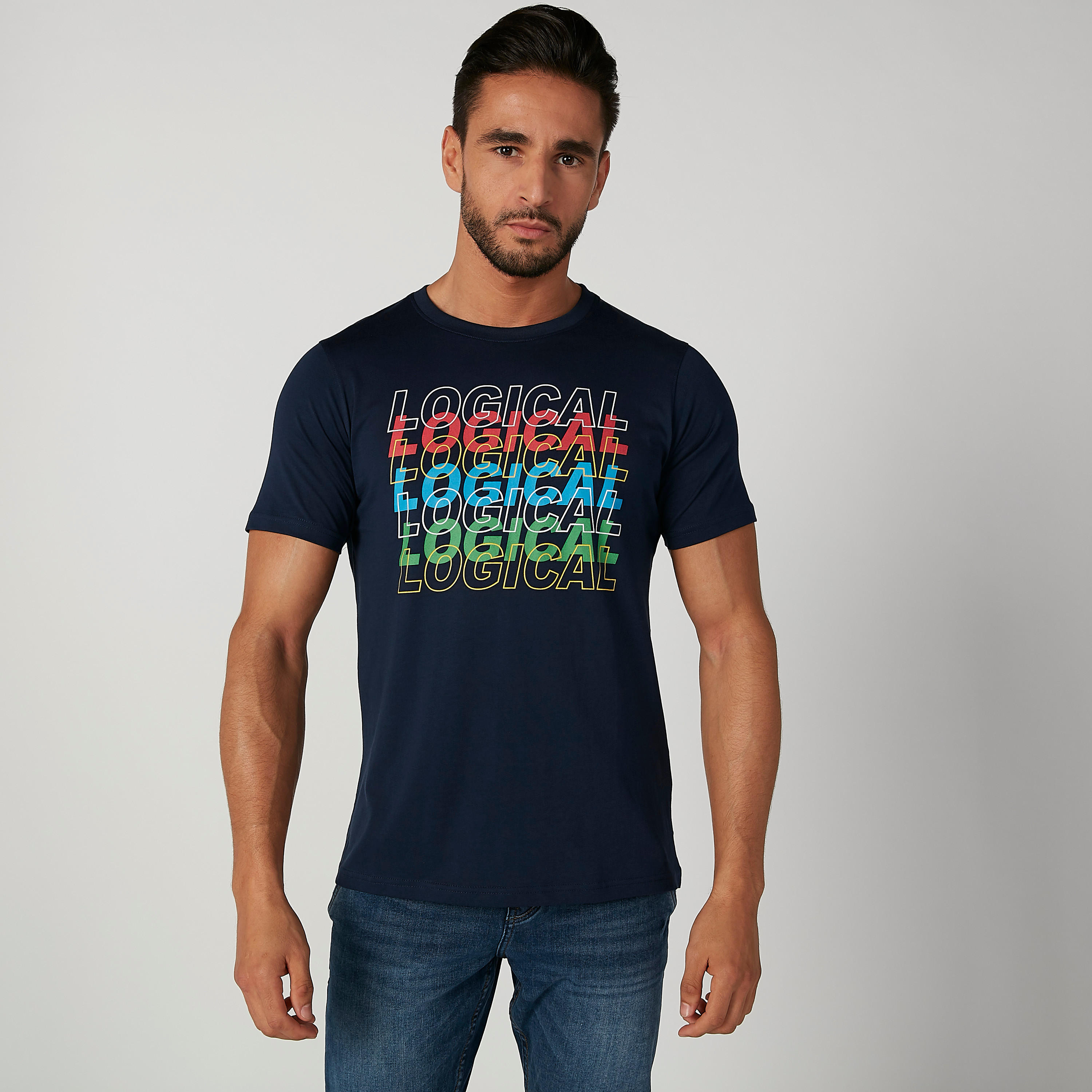 تيشيرت سليم بياقة مستديرة وأكمام قصيرة وطبعات-men-clothing-tshirtsandpolos-tshirts-image-1