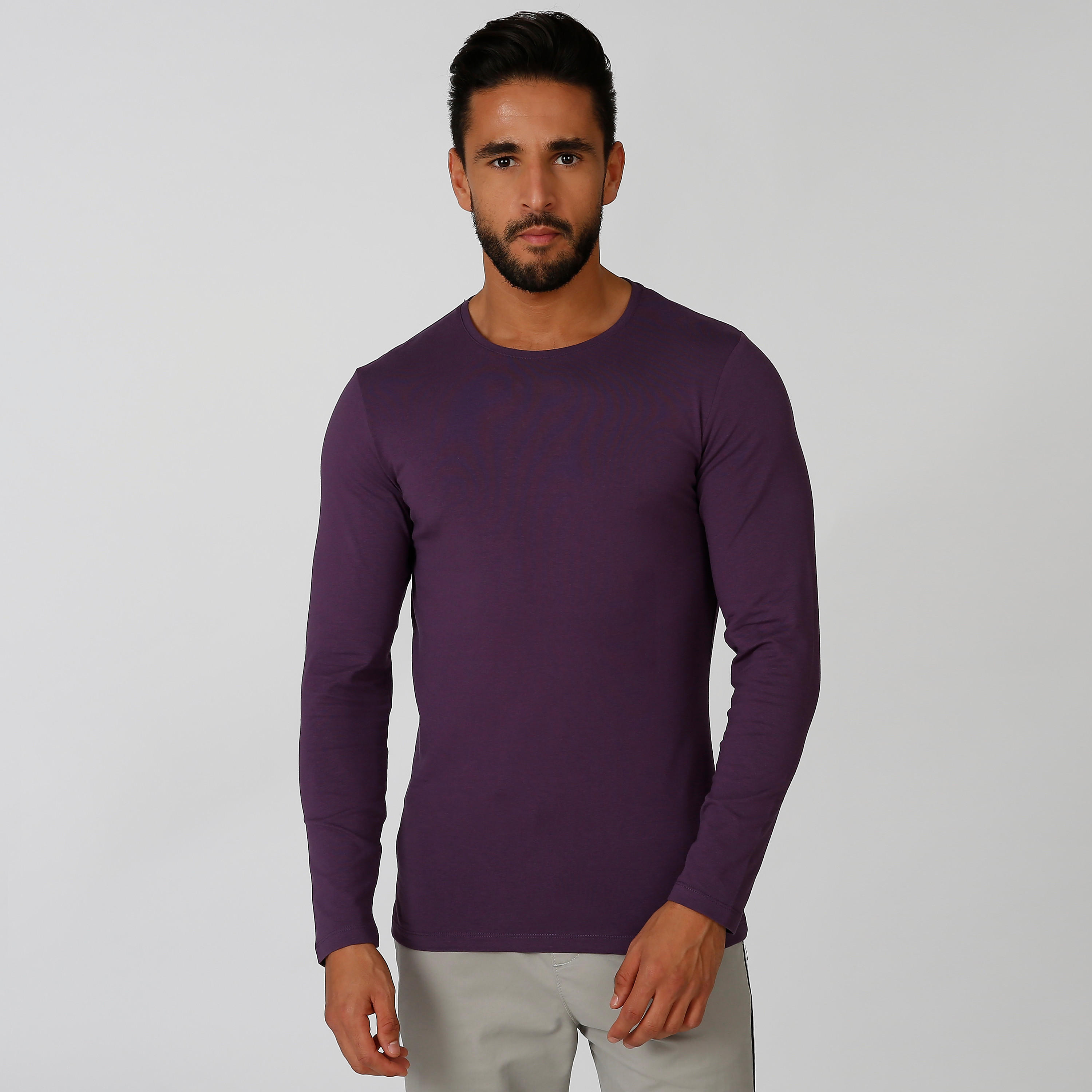 تيشيرت سادة بياقة مستديرة وأكمام طويلة-women-clothing-tshirts-image-1
