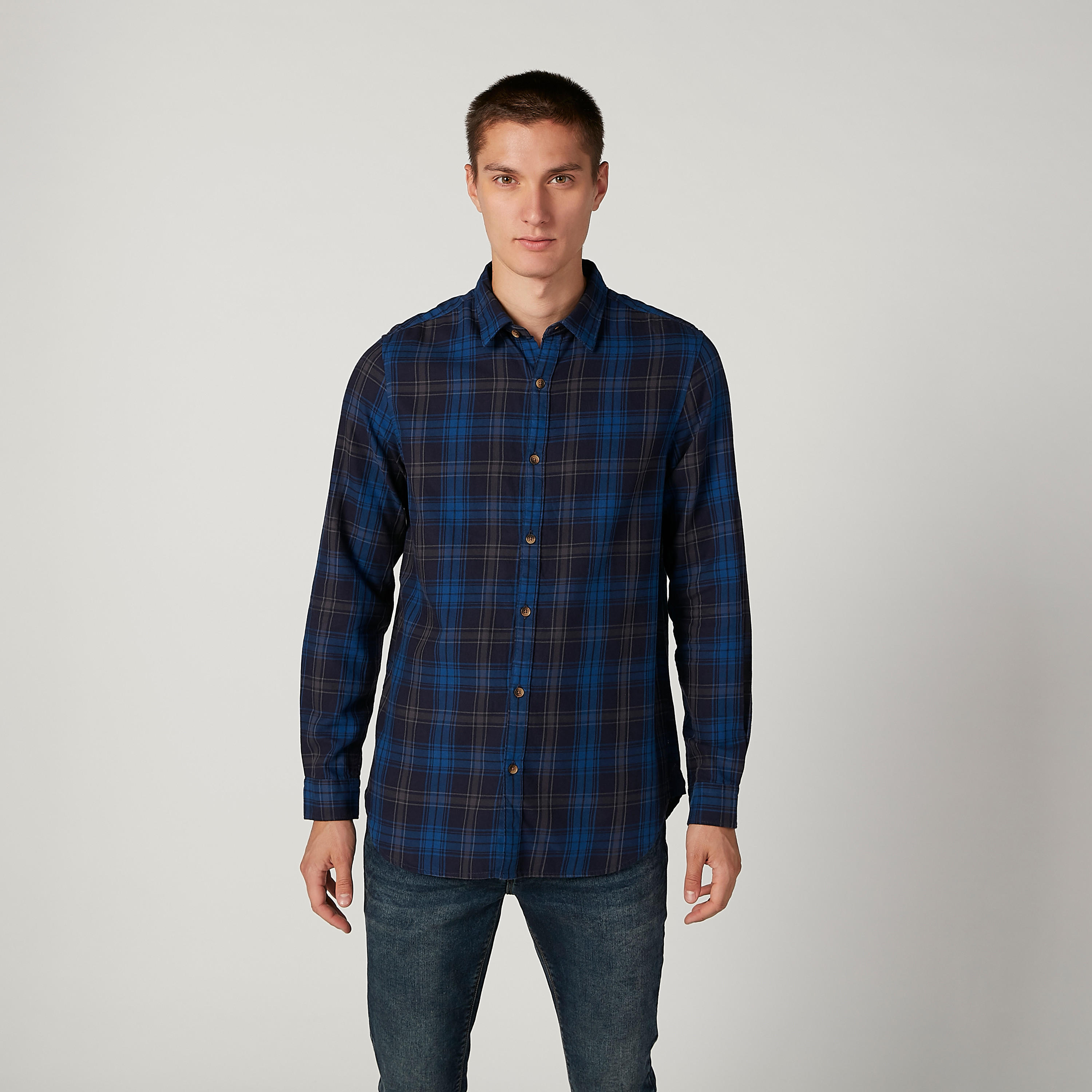 Chequered Shirt with Spread Collar and Long Sleeves-men-clothing-shirts-image-1