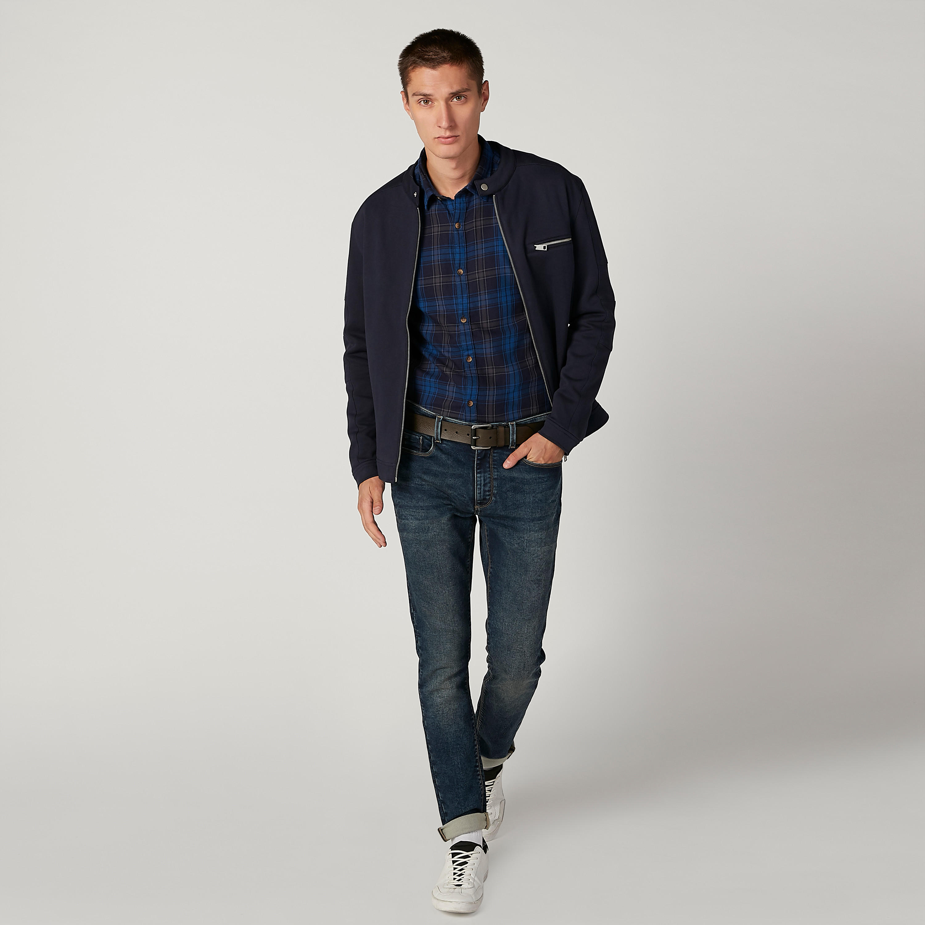 Chequered Shirt with Spread Collar and Long Sleeves-men-clothing-shirts-image-2