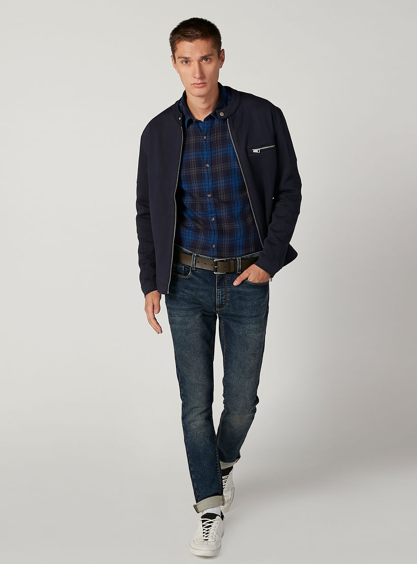 Chequered Shirt with Spread Collar and Long Sleeves-men-clothing-shirts-image-2