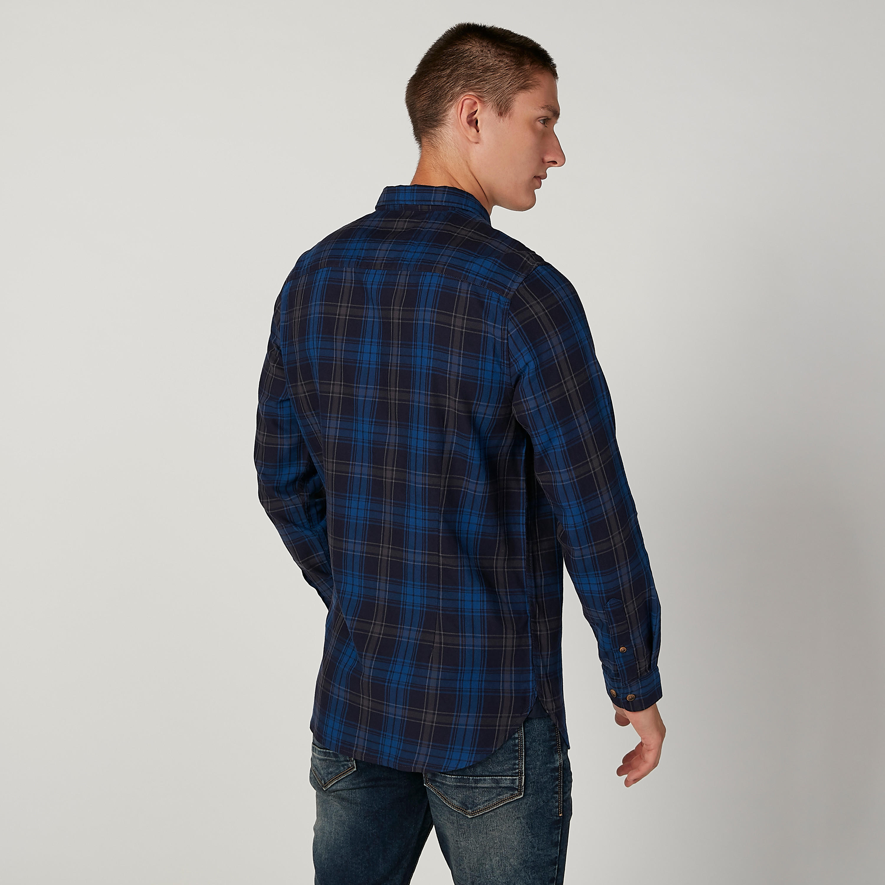 Chequered Shirt with Spread Collar and Long Sleeves-men-clothing-shirts-image-4