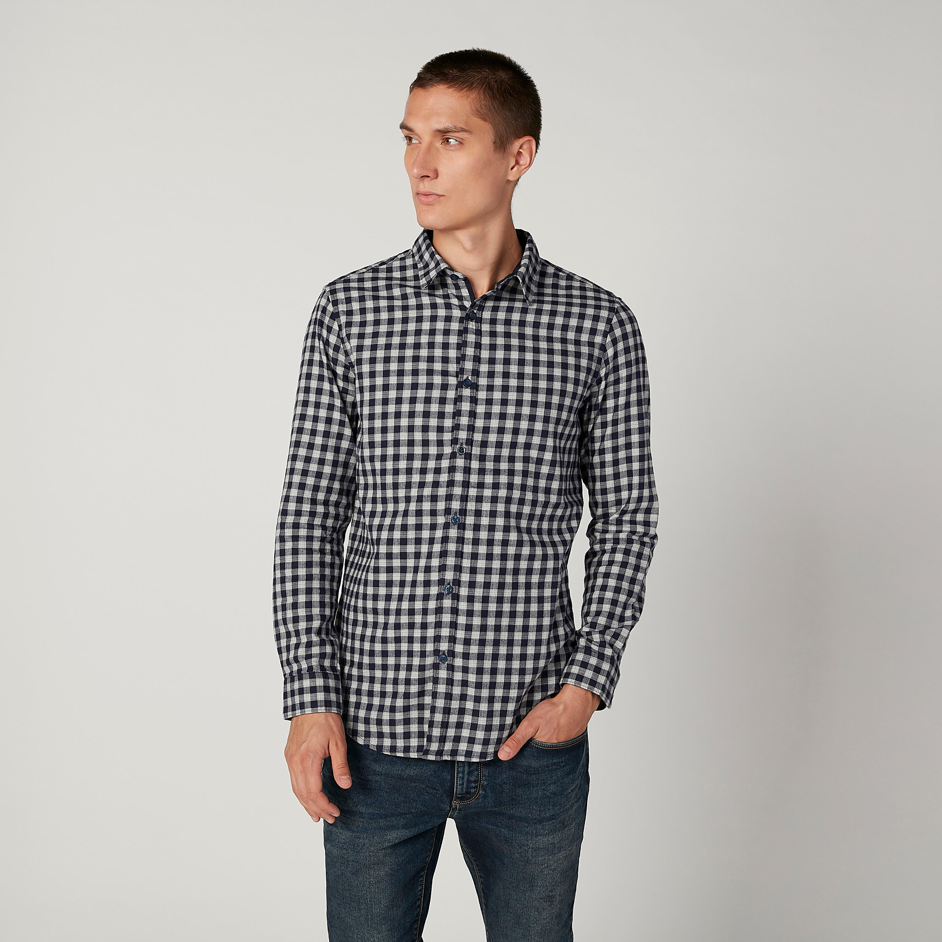 Chequered Shirt with Spread Collar and Long Sleeves-men-clothing-shirts-image-1