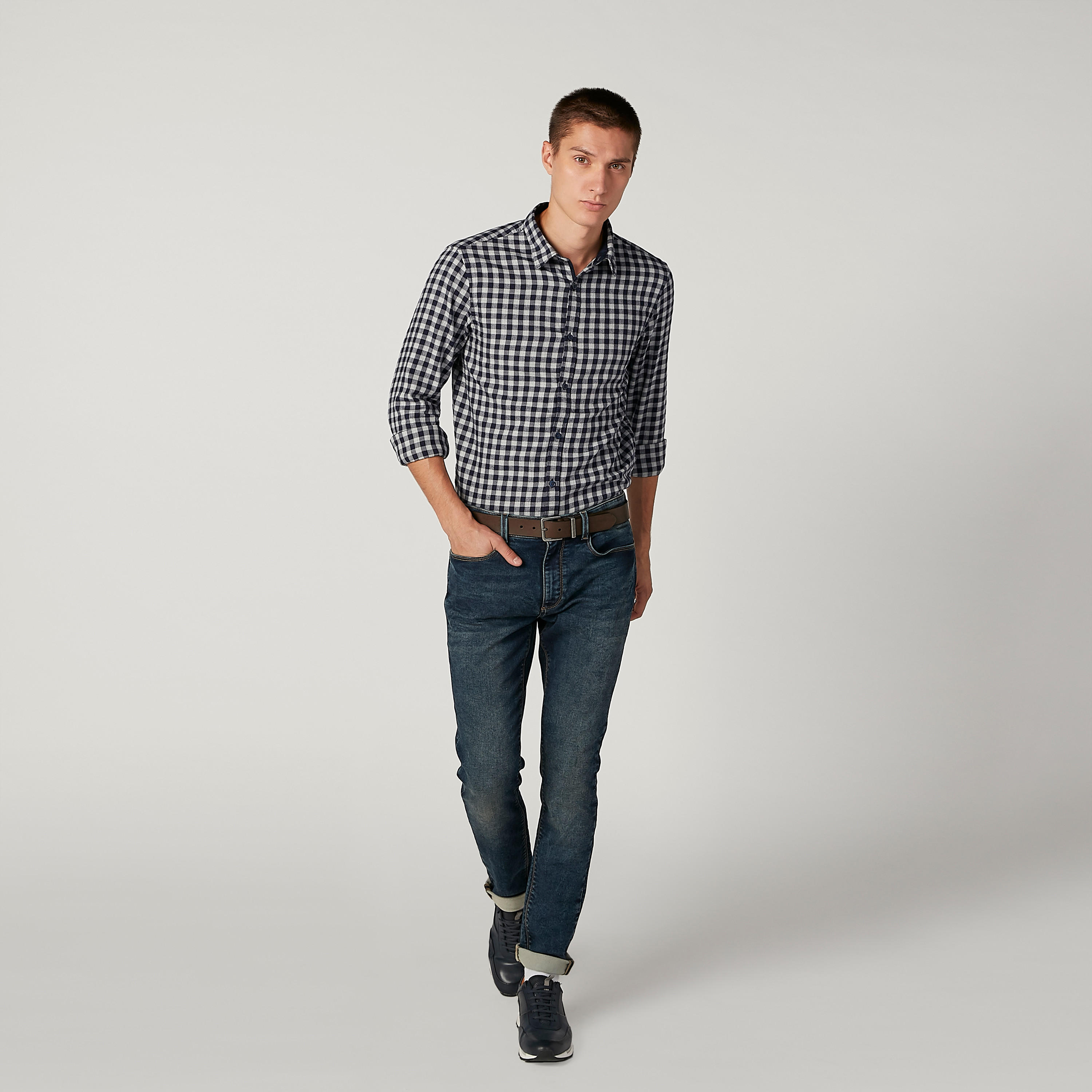 Chequered Shirt with Spread Collar and Long Sleeves-men-clothing-shirts-image-2