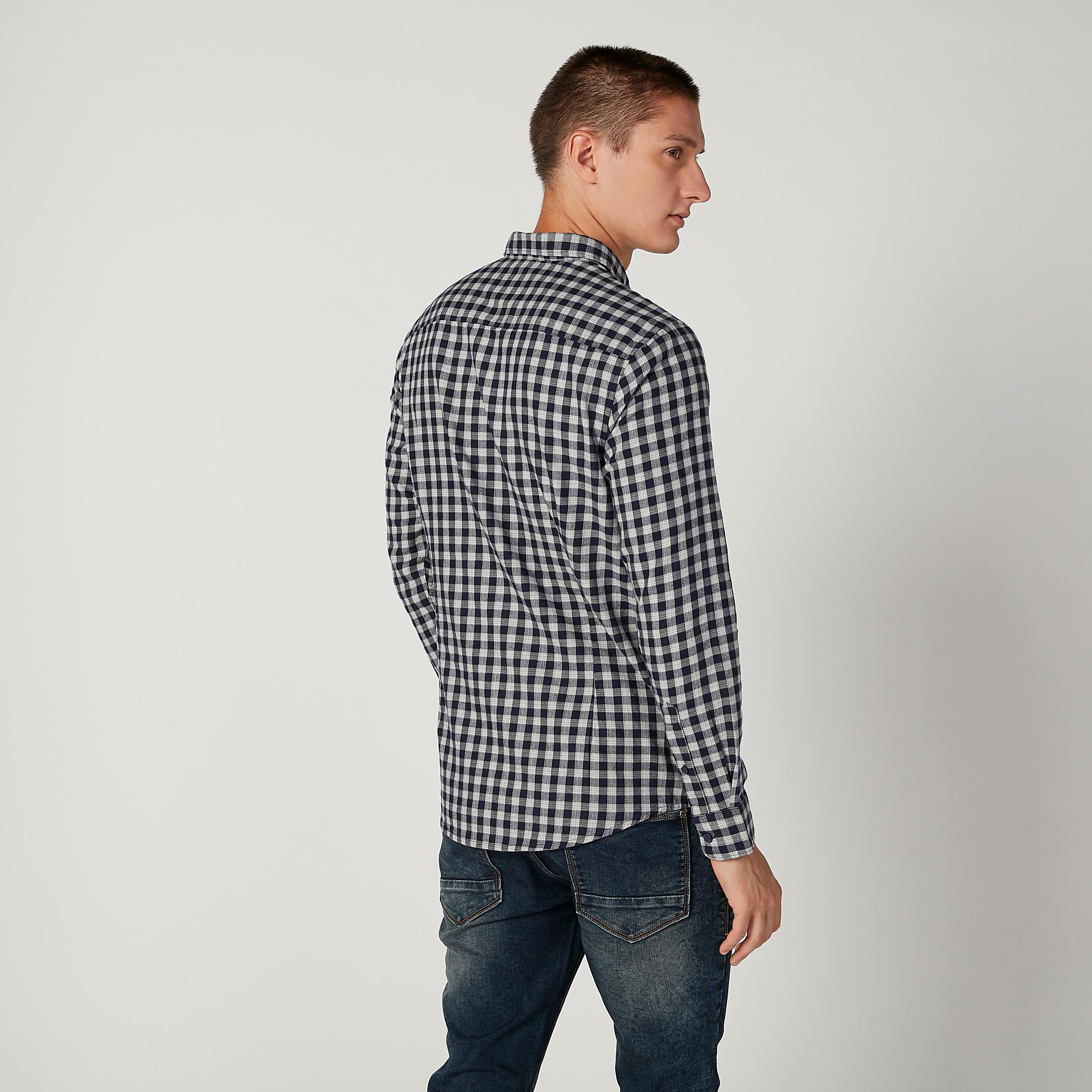 Chequered Shirt with Spread Collar and Long Sleeves-men-clothing-shirts-image-4