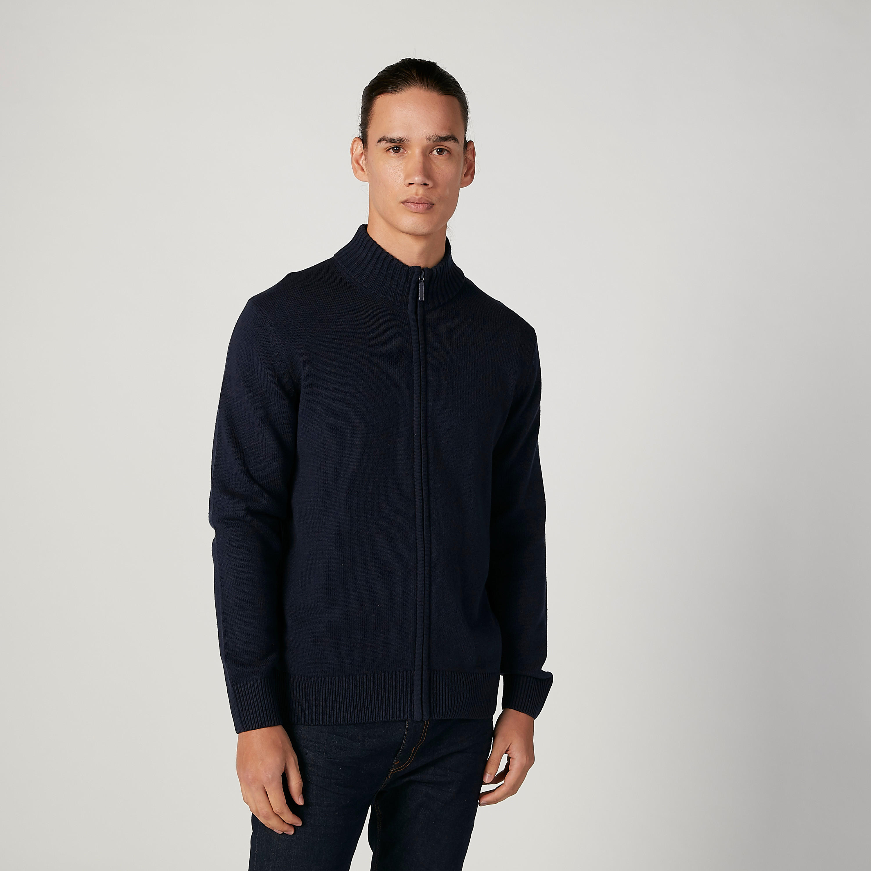 كارديجان بارز الملمس بياقة عالية وأكمام طويلة-men-clothing-sweatersandpullovers-image-1