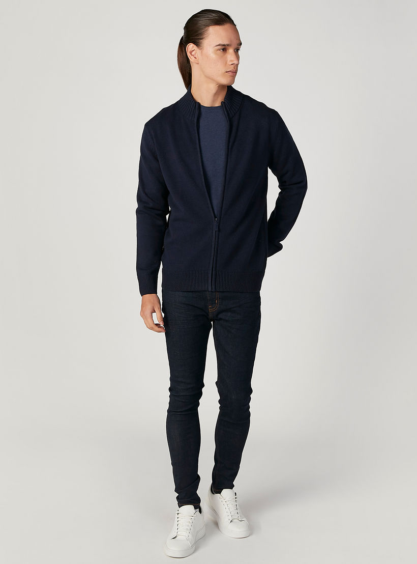كارديجان بارز الملمس بياقة عالية وأكمام طويلة-men-clothing-sweatersandpullovers-image-2